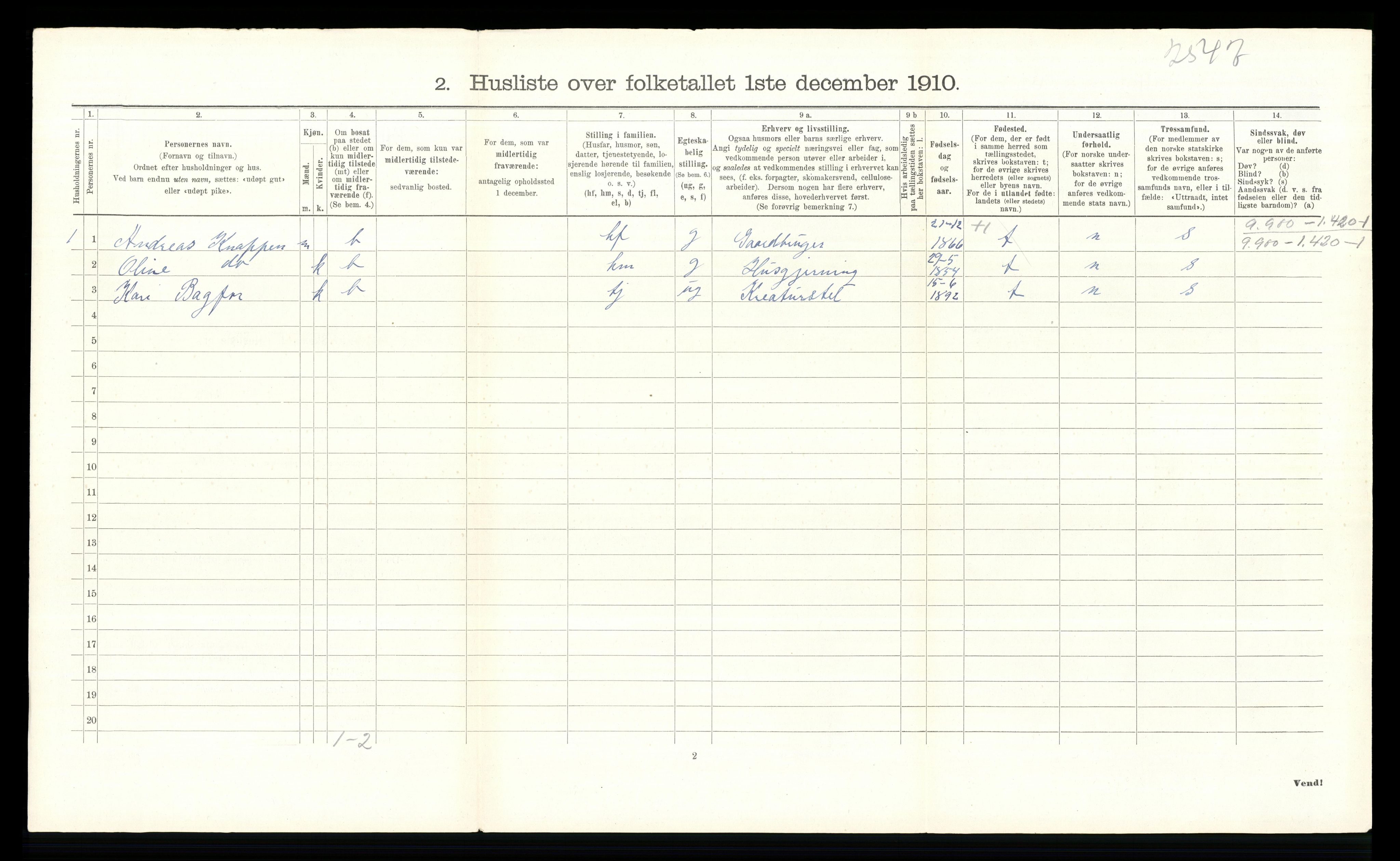 RA, 1910 census for Ringebu, 1910, p. 959