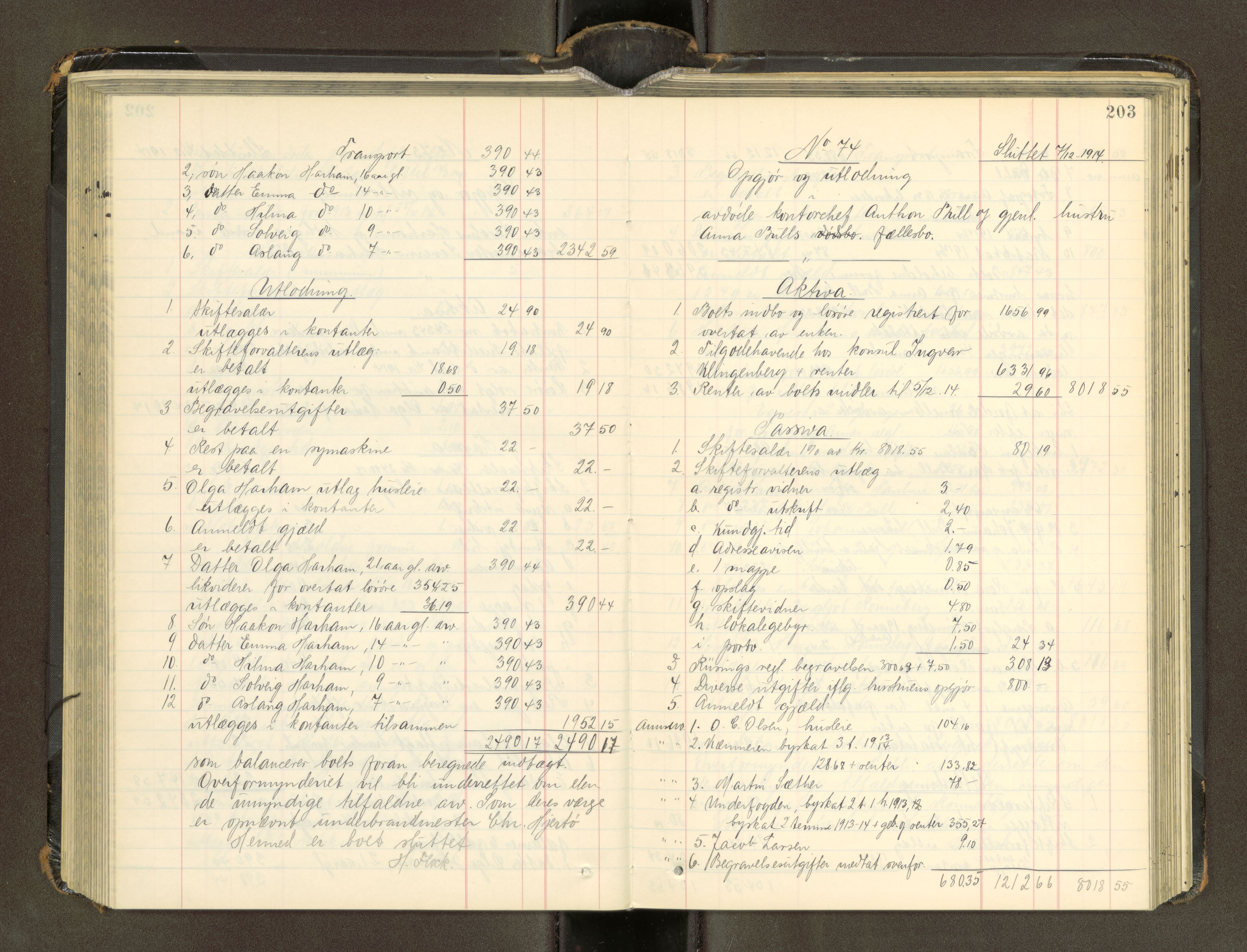 Trondheim byfogd, AV/SAT-A-0003/1/3/3A/L0041: Skifteutlodningsprotokoll - 1710-5/2. (m/ register), 1913-1916, p. 203