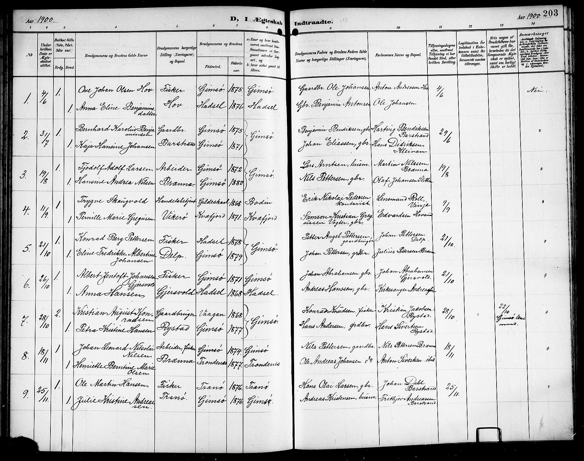 Ministerialprotokoller, klokkerbøker og fødselsregistre - Nordland, AV/SAT-A-1459/876/L1105: Parish register (copy) no. 876C04, 1896-1914, p. 203