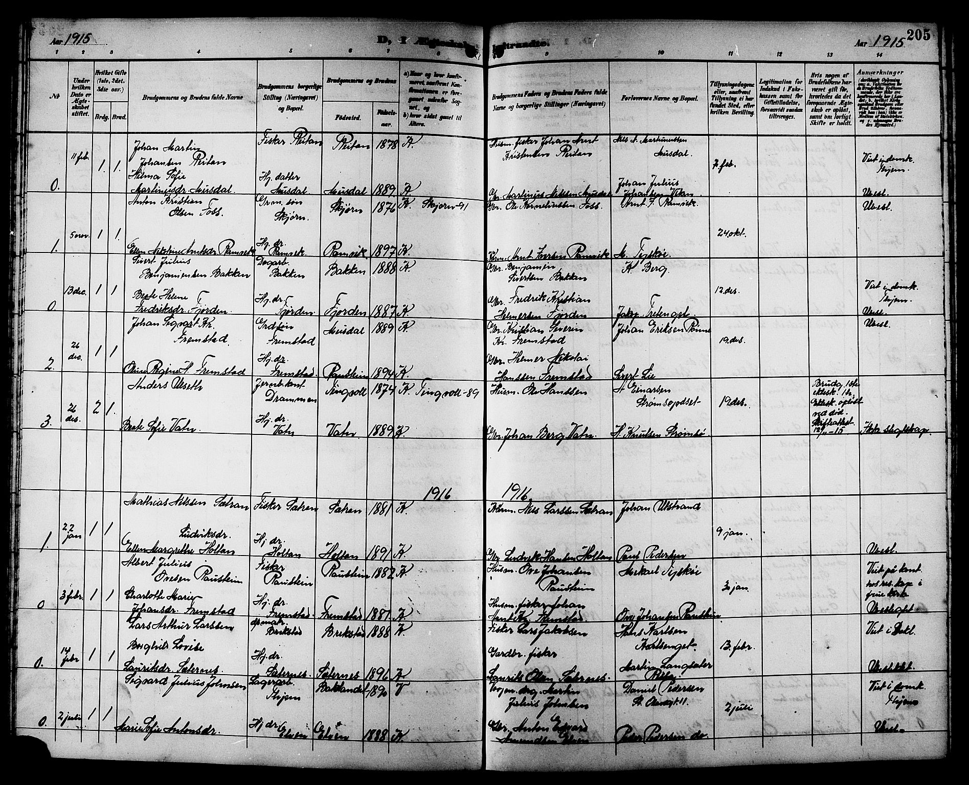 Ministerialprotokoller, klokkerbøker og fødselsregistre - Sør-Trøndelag, SAT/A-1456/662/L0757: Parish register (copy) no. 662C02, 1892-1918, p. 205