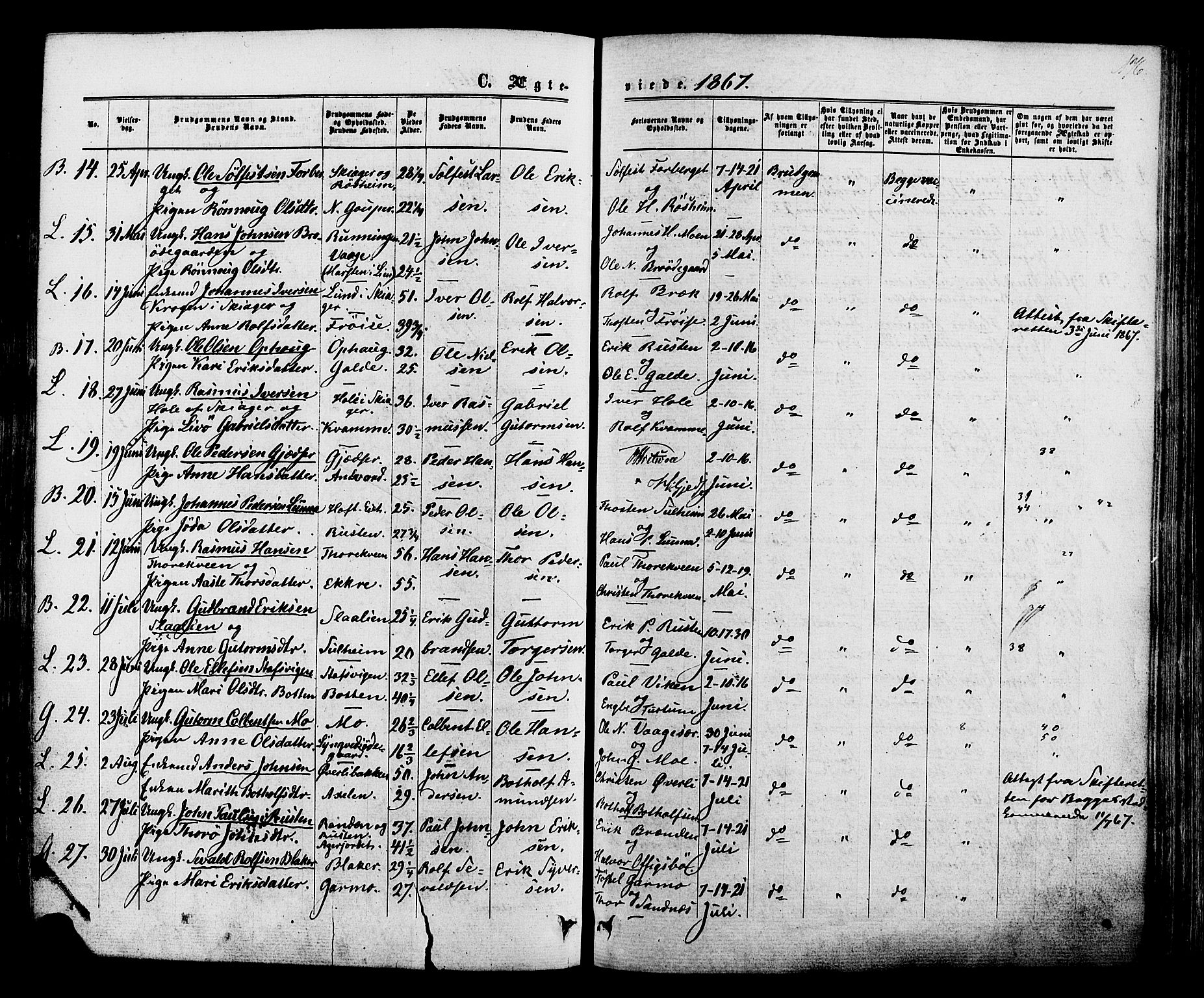 Lom prestekontor, SAH/PREST-070/K/L0007: Parish register (official) no. 7, 1863-1884, p. 176
