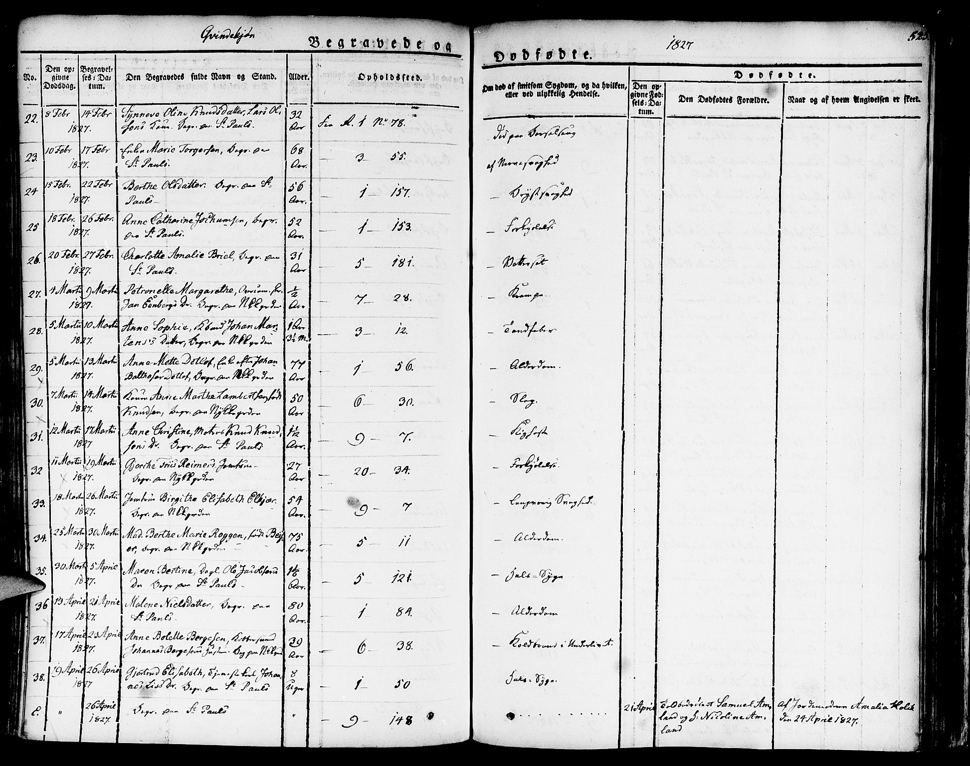 Nykirken Sokneprestembete, SAB/A-77101/H/Haa/L0012: Parish register (official) no. A 12, 1821-1844, p. 525