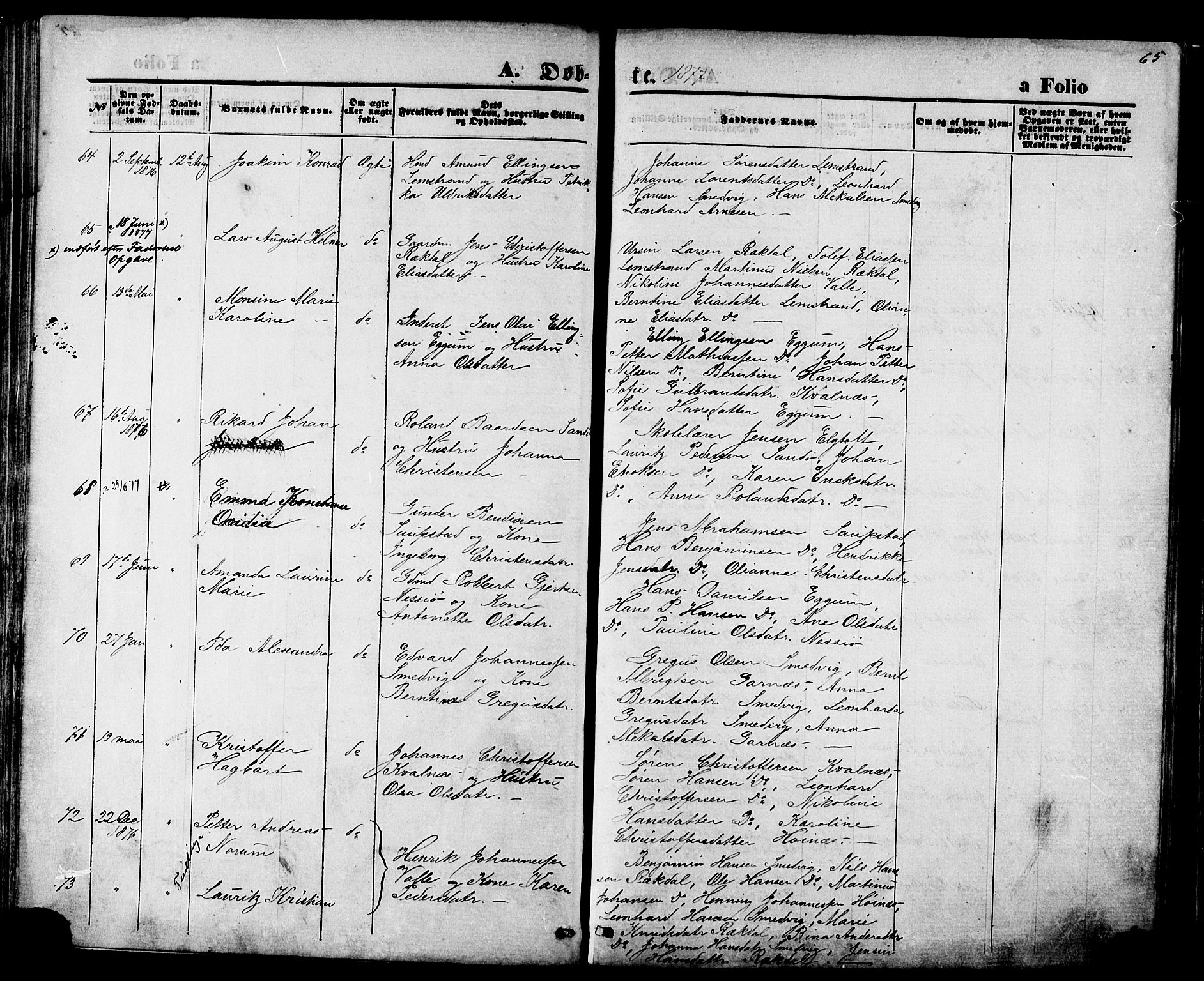 Ministerialprotokoller, klokkerbøker og fødselsregistre - Nordland, AV/SAT-A-1459/880/L1132: Parish register (official) no. 880A06, 1869-1887, p. 65