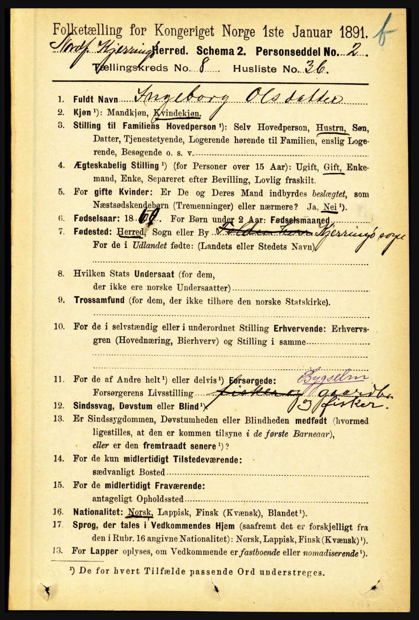 RA, 1891 census for 1846 Nordfold-Kjerringøy, 1891, p. 2169