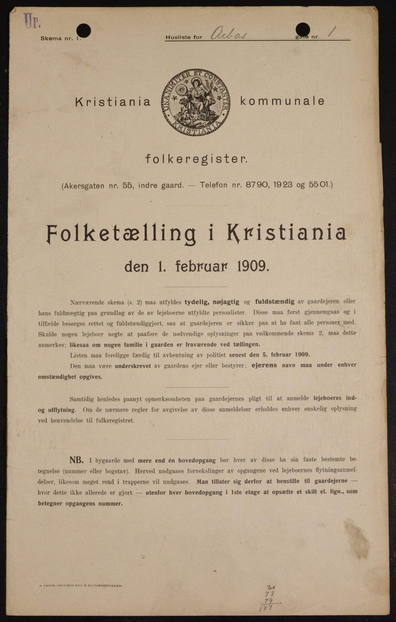 OBA, Municipal Census 1909 for Kristiania, 1909, p. 1685