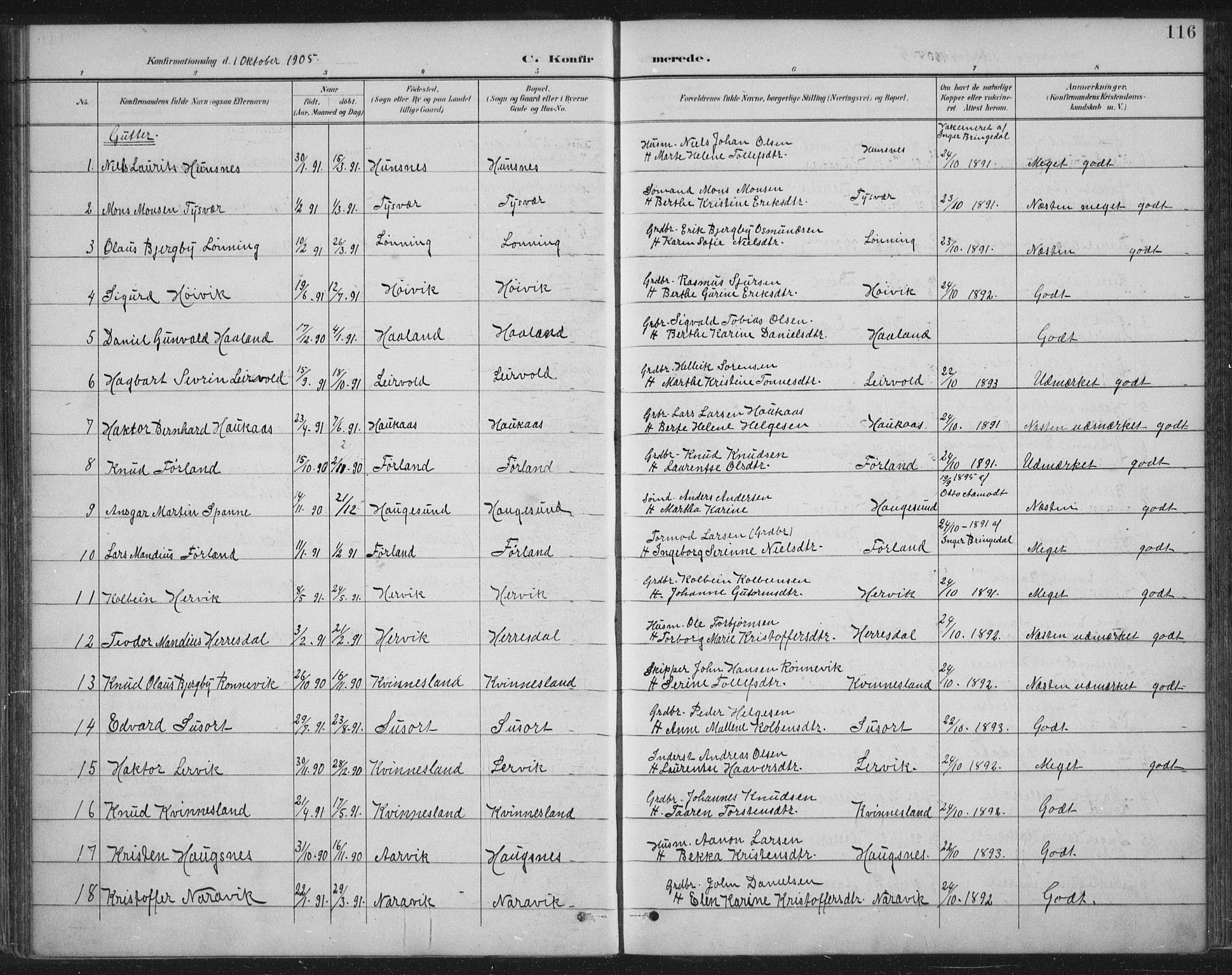 Tysvær sokneprestkontor, SAST/A -101864/H/Ha/Haa/L0008: Parish register (official) no. A 8, 1897-1918, p. 116