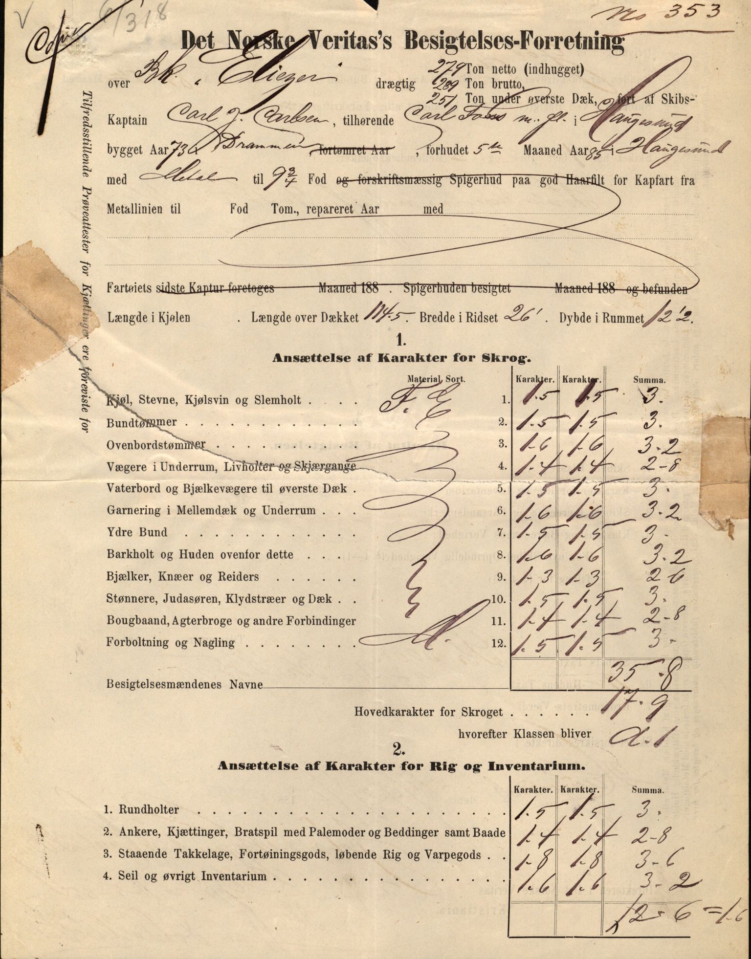 Pa 63 - Østlandske skibsassuranceforening, VEMU/A-1079/G/Ga/L0020/0003: Havaridokumenter / Anton, Diamant, Templar, Finn, Eliezer, Arctic, 1887, p. 256