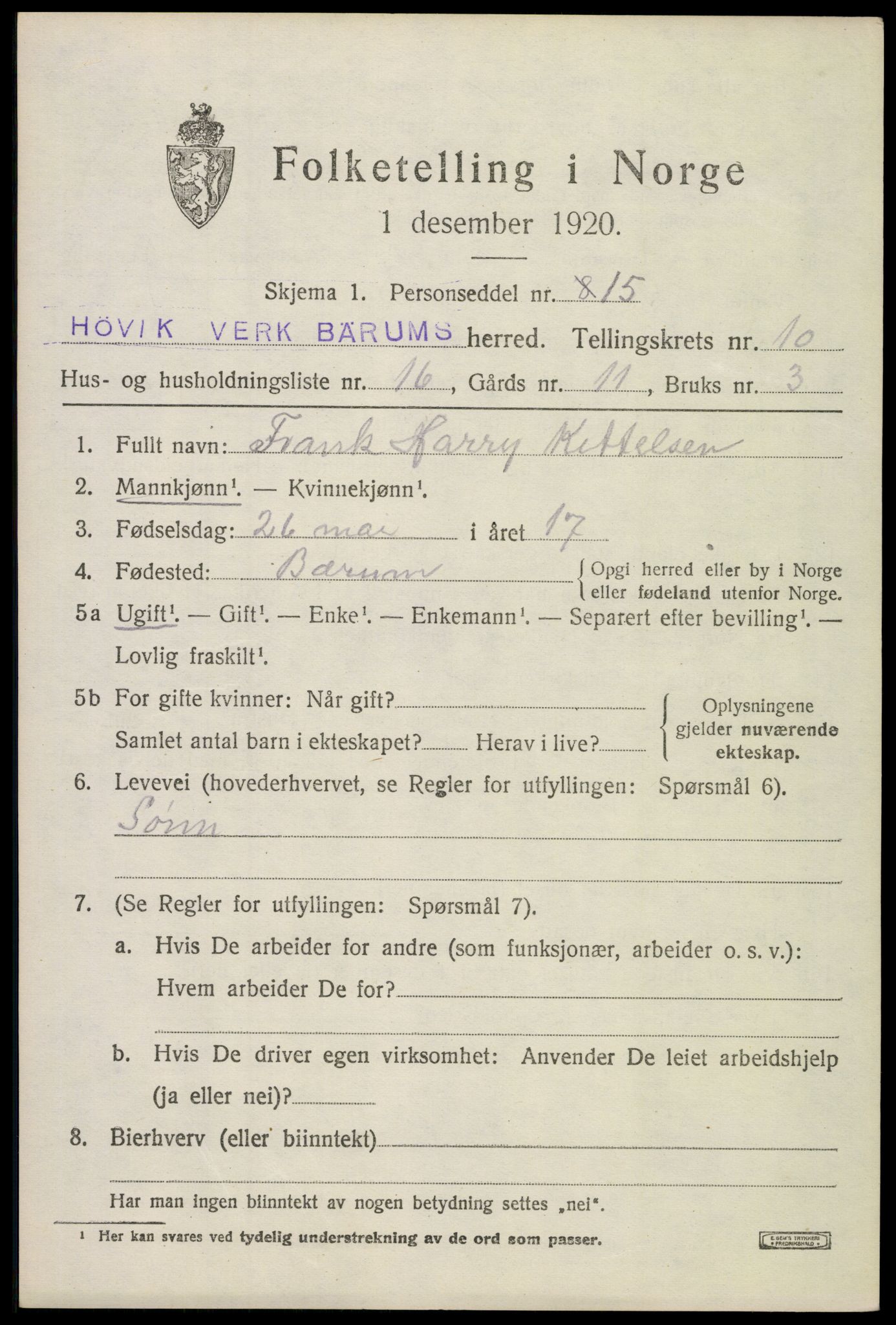 SAO, 1920 census for Bærum, 1920, p. 23402