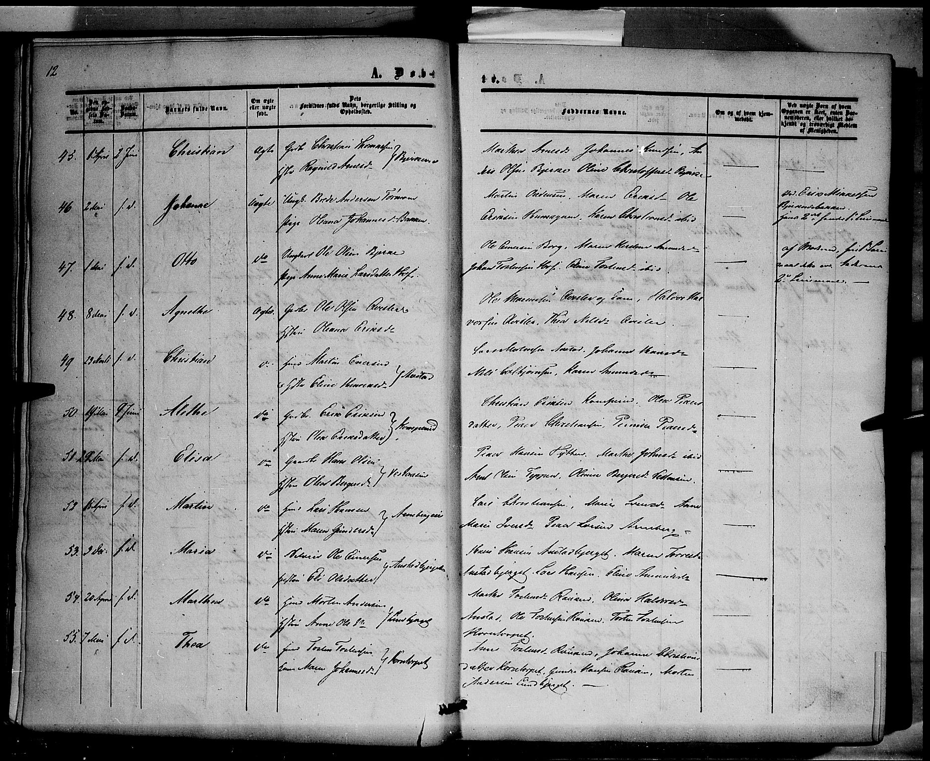 Hof prestekontor, AV/SAH-PREST-038/H/Ha/Haa/L0008: Parish register (official) no. 8, 1849-1861, p. 12