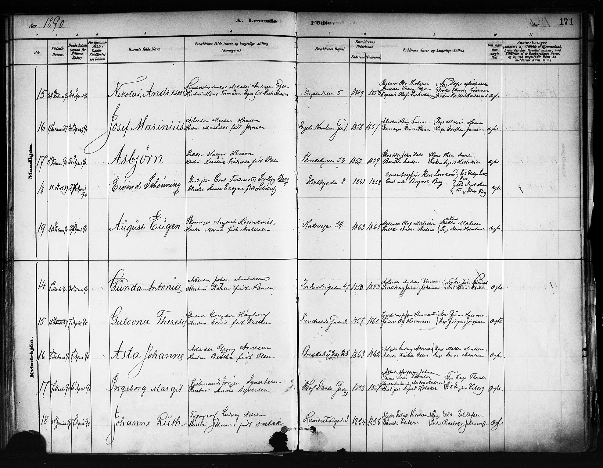 Uranienborg prestekontor Kirkebøker, SAO/A-10877/F/Fa/L0001: Parish register (official) no. 1, 1880-1895, p. 171