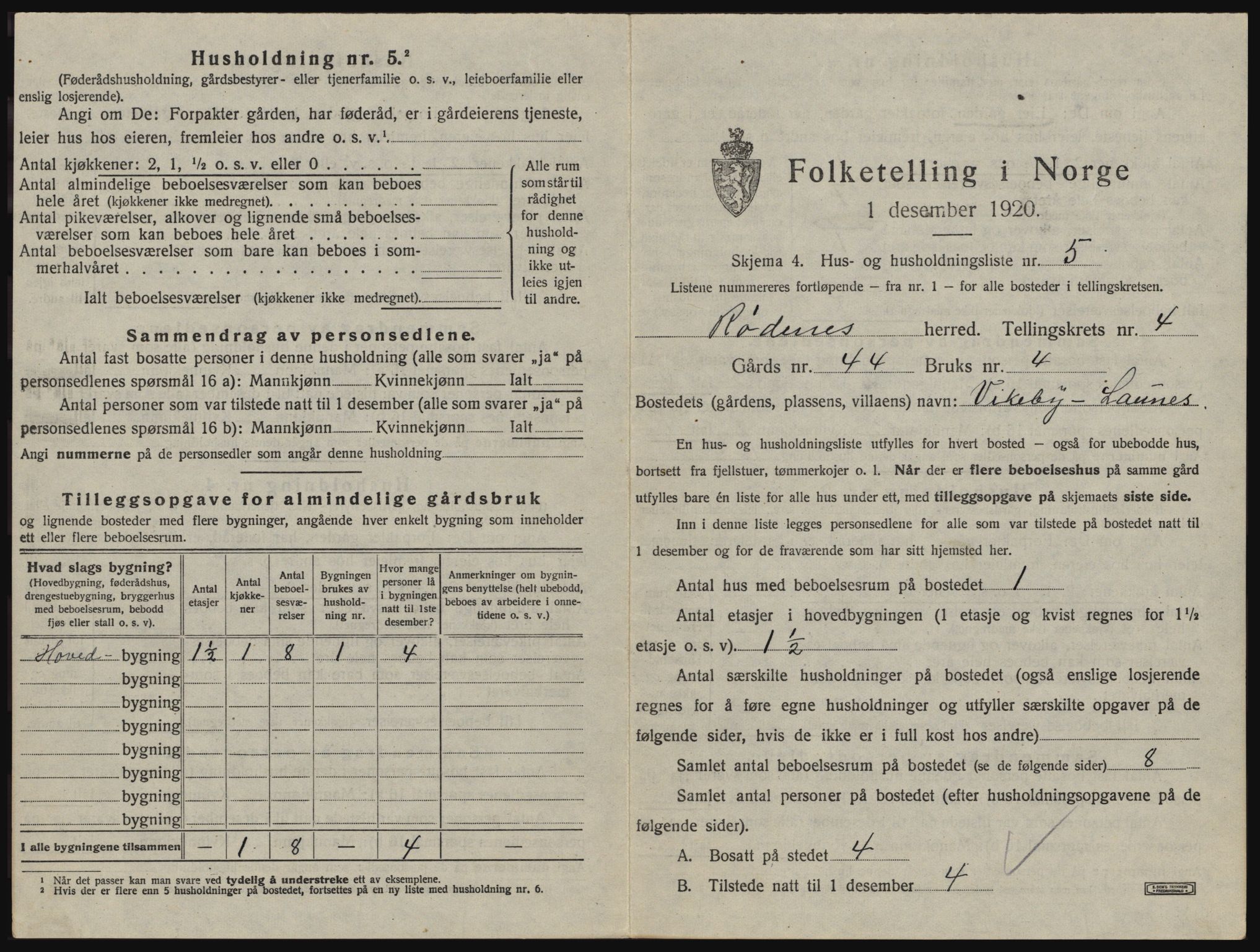 SAO, 1920 census for Rødenes, 1920, p. 396