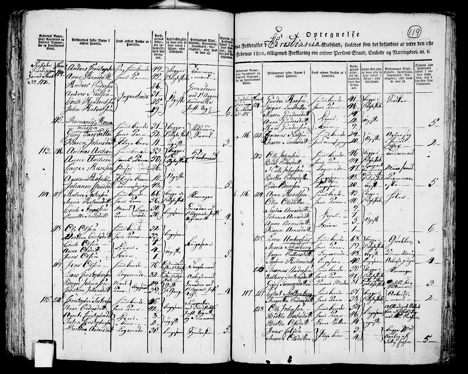 RA, 1801 census for 0301 Kristiania, 1801, p. 118b-119a