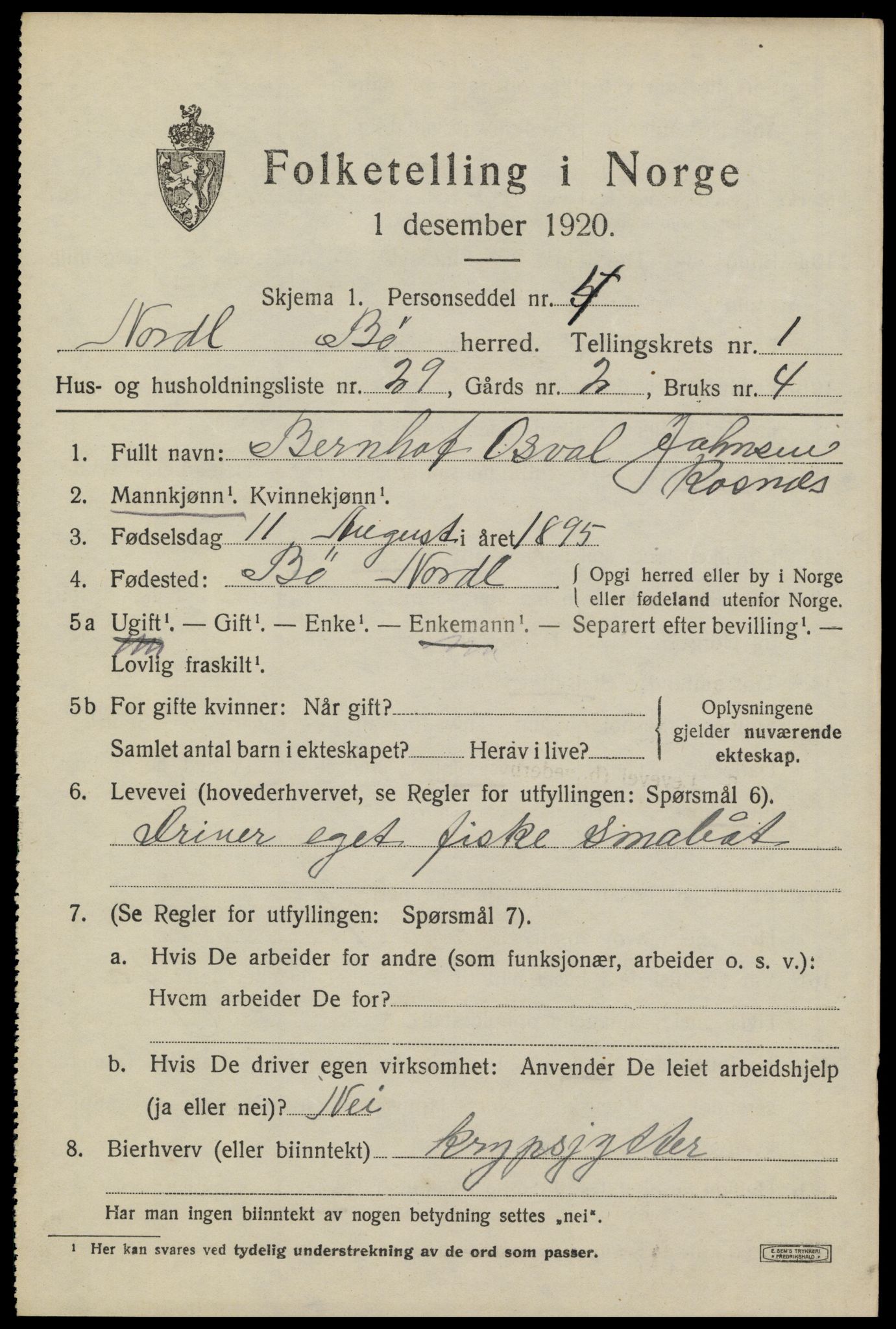 SAT, 1920 census for Bø, 1920, p. 1896