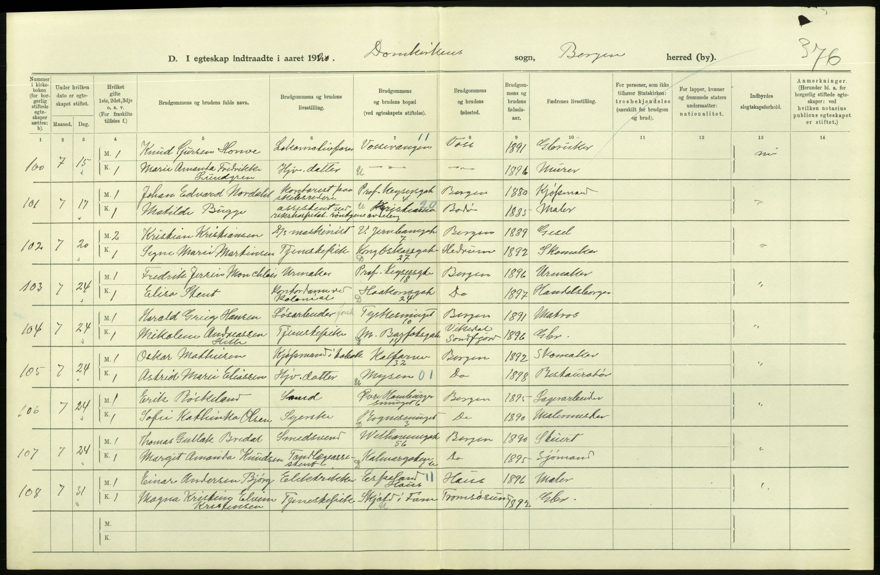 Statistisk sentralbyrå, Sosiodemografiske emner, Befolkning, AV/RA-S-2228/D/Df/Dfb/Dfbj/L0042: Bergen: Gifte, døde, dødfødte., 1920, p. 236