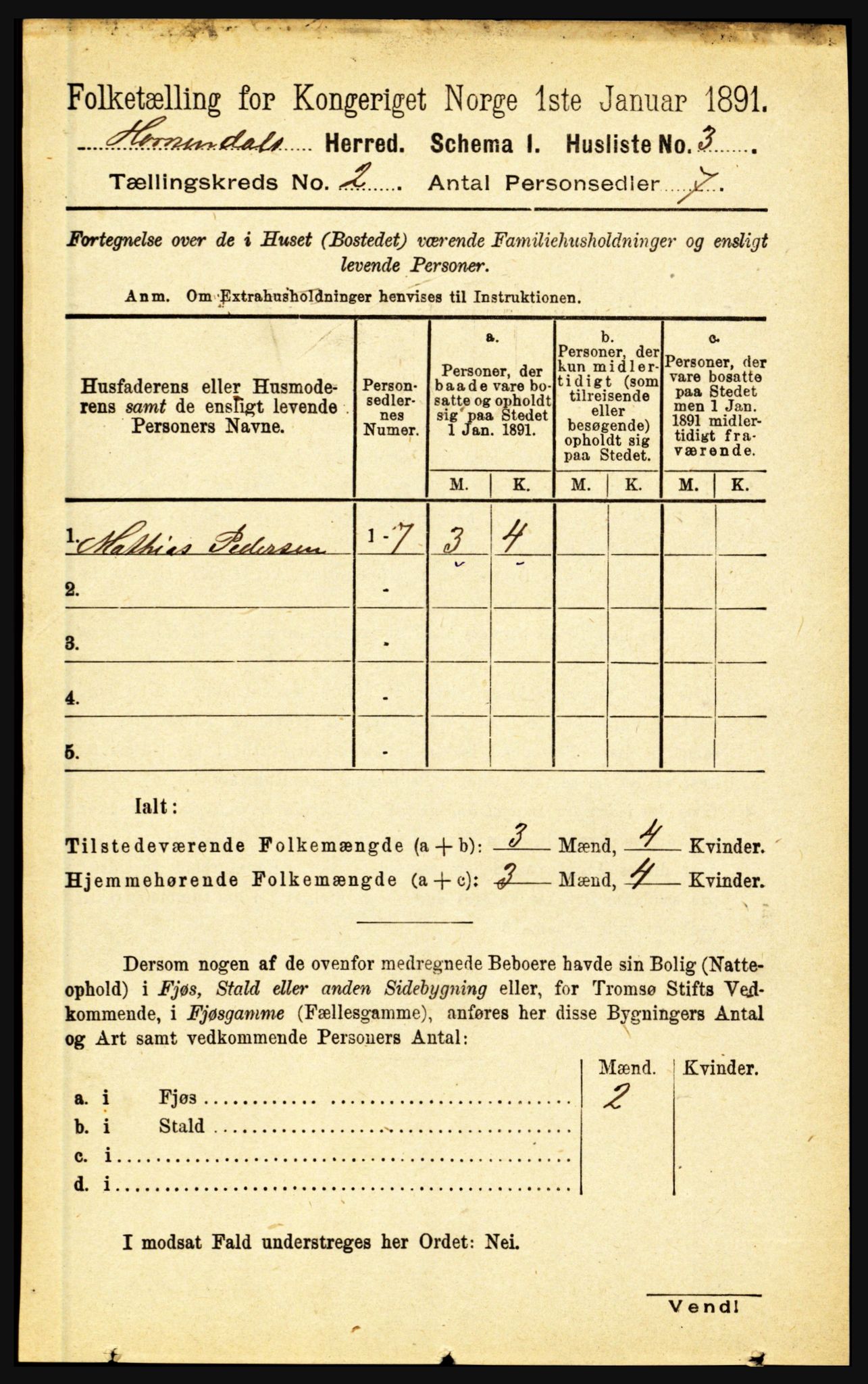 RA, 1891 census for 1444 Hornindal, 1891, p. 301