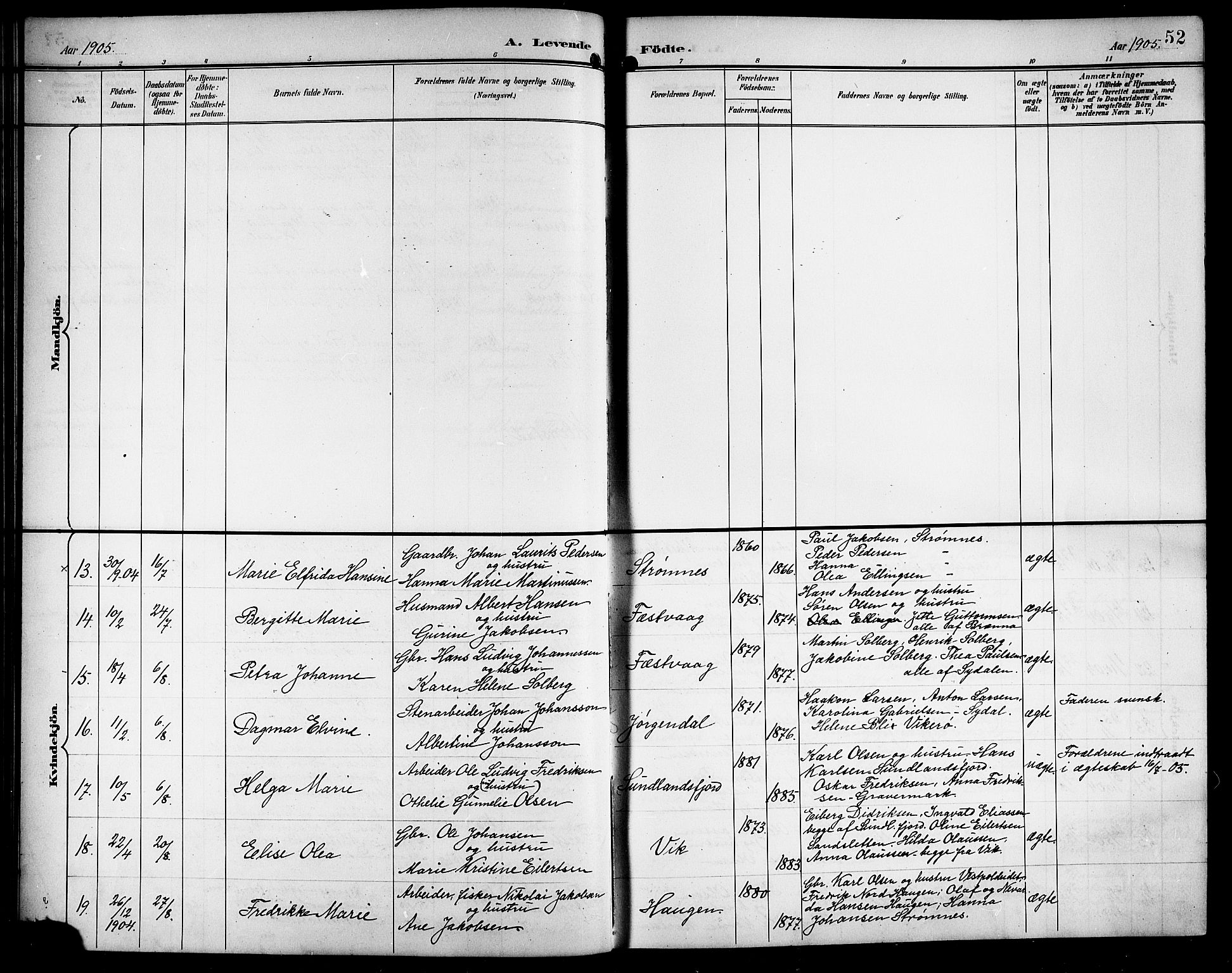 Ministerialprotokoller, klokkerbøker og fødselsregistre - Nordland, AV/SAT-A-1459/876/L1105: Parish register (copy) no. 876C04, 1896-1914, p. 52