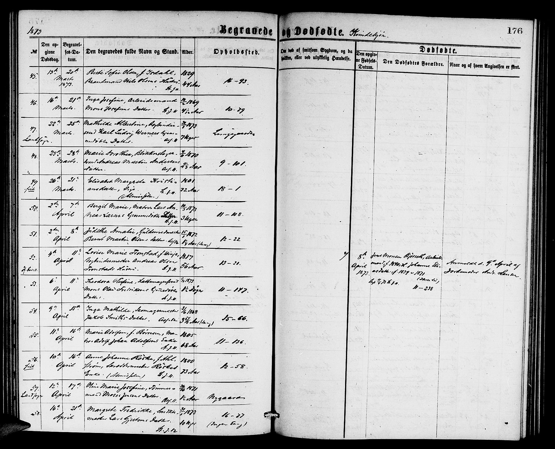 Domkirken sokneprestembete, AV/SAB-A-74801/H/Hab/L0040: Parish register (copy) no. E 4, 1868-1877, p. 176