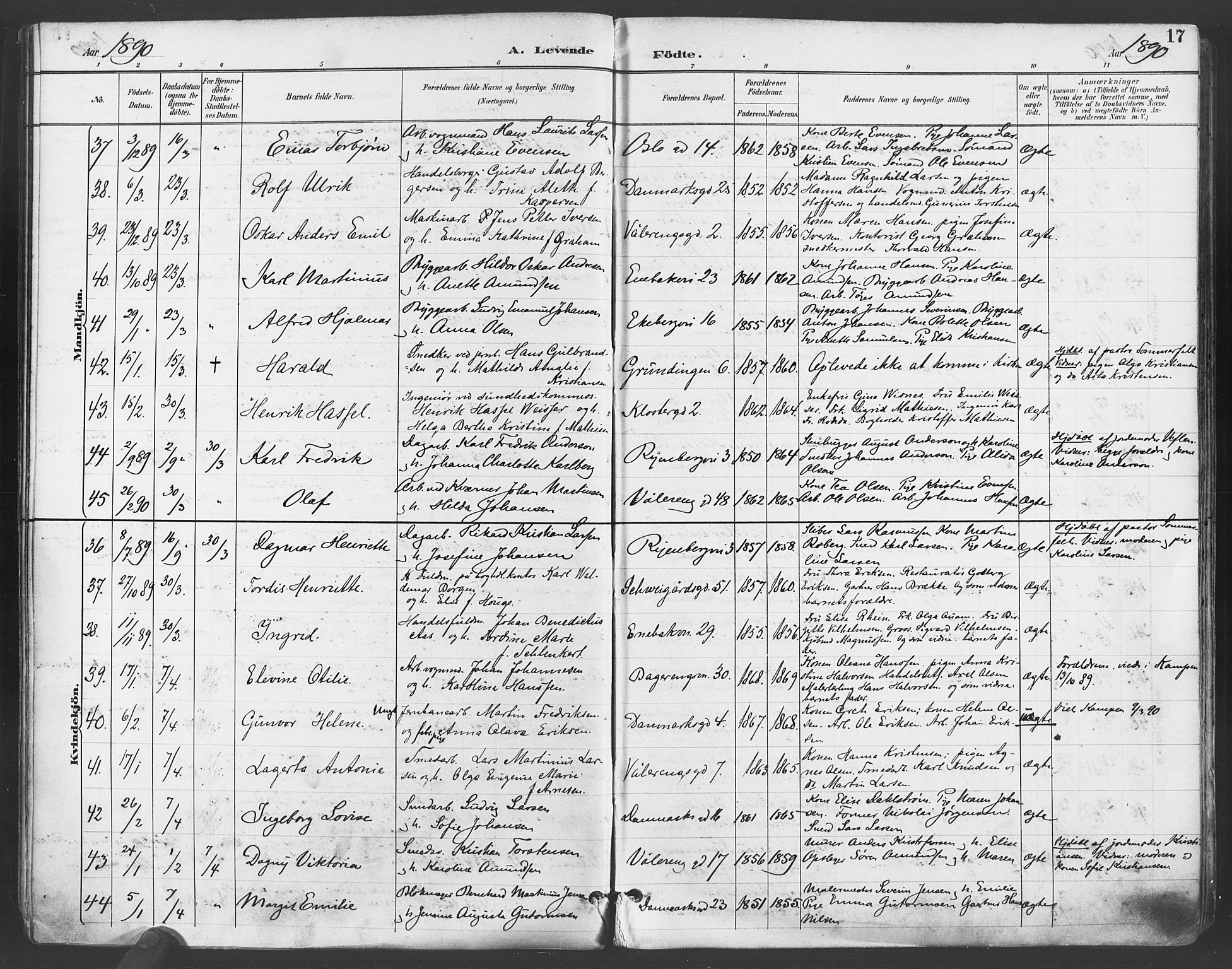 Gamlebyen prestekontor Kirkebøker, SAO/A-10884/F/Fa/L0007: Parish register (official) no. 7, 1889-1899, p. 17