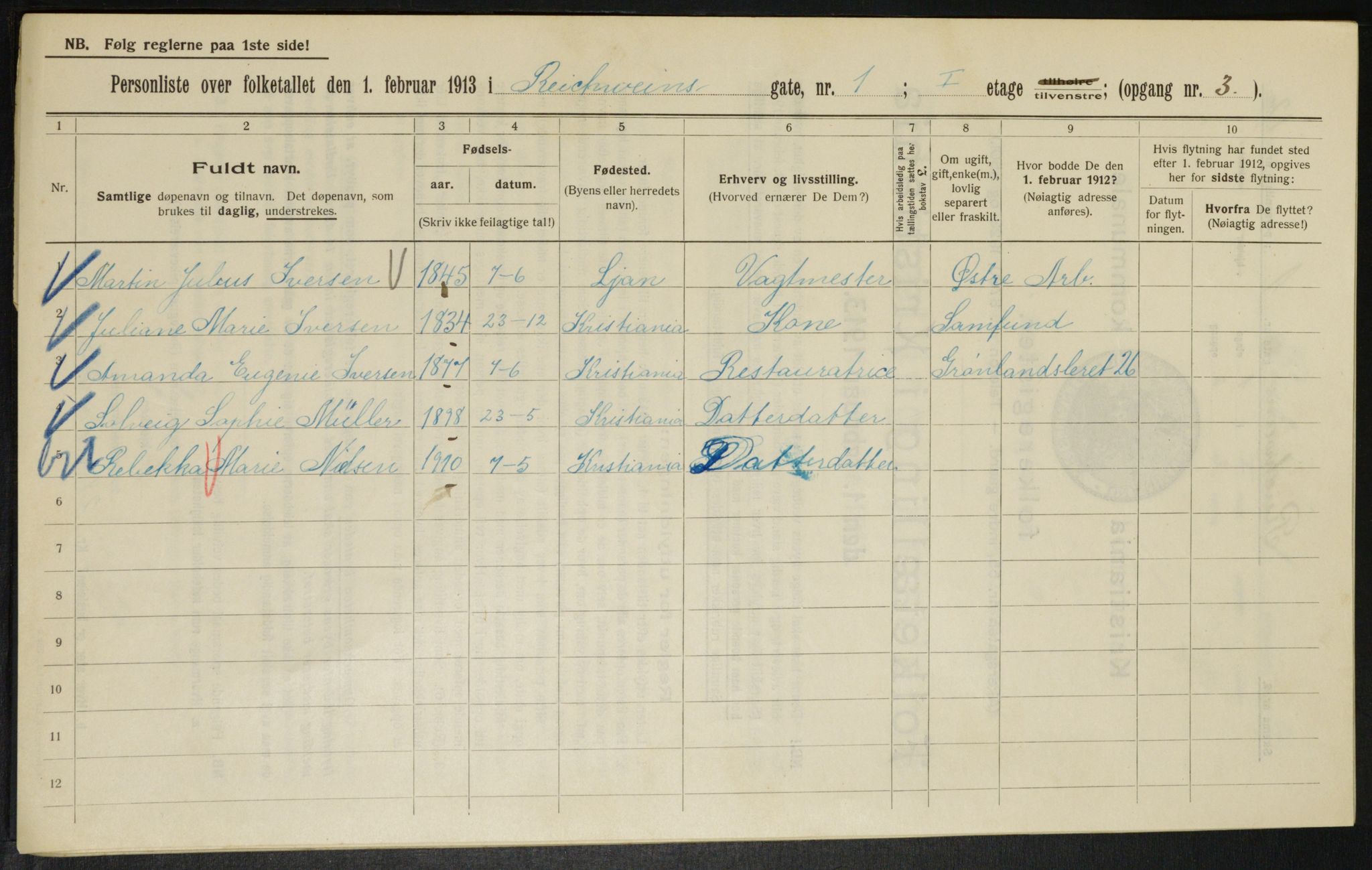 OBA, Municipal Census 1913 for Kristiania, 1913, p. 82673