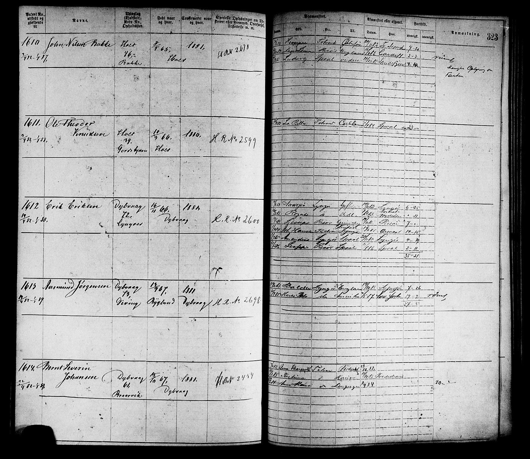 Tvedestrand mønstringskrets, SAK/2031-0011/F/Fa/L0001: Annotasjonsrulle nr 1-1905 med register, R-1, 1866-1886, p. 348