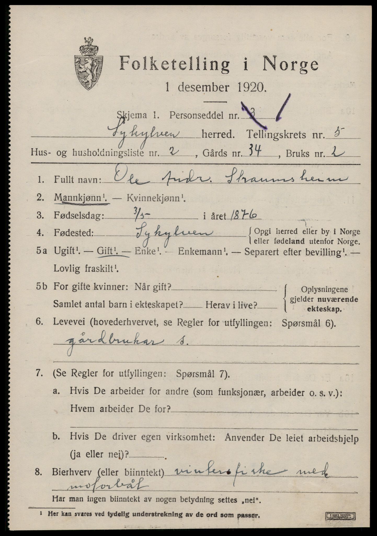 SAT, 1920 census for Sykkylven, 1920, p. 3207