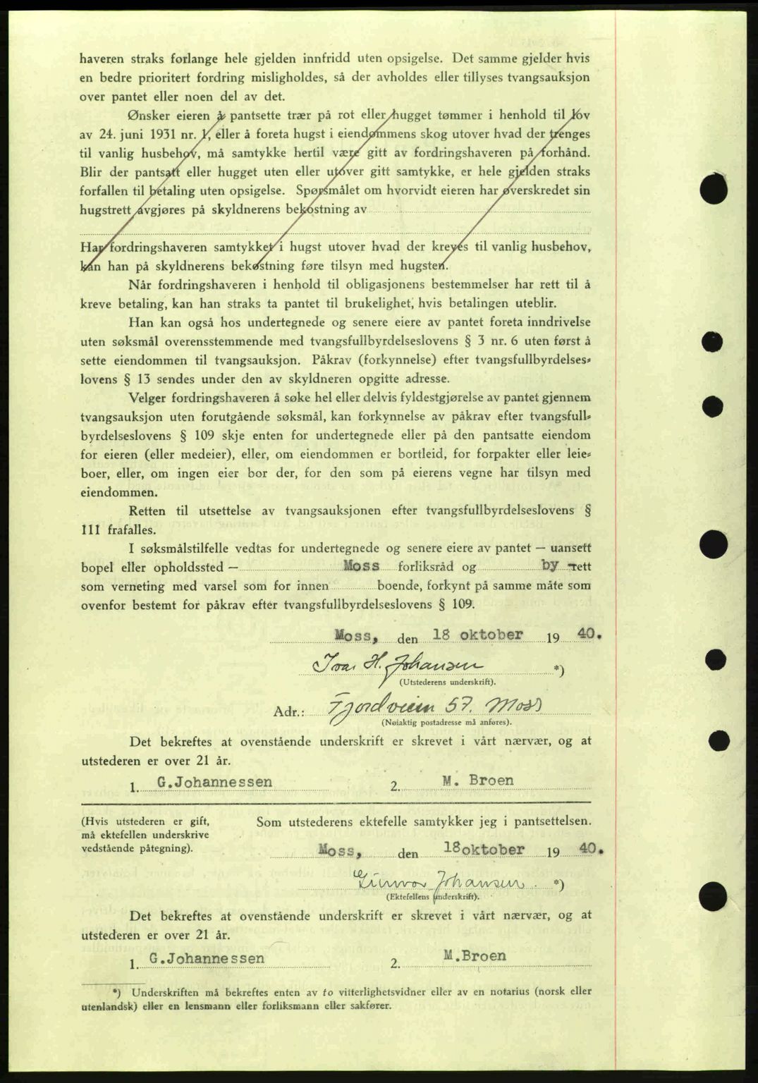 Moss sorenskriveri, SAO/A-10168: Mortgage book no. B10, 1940-1941, Diary no: : 1376/1940