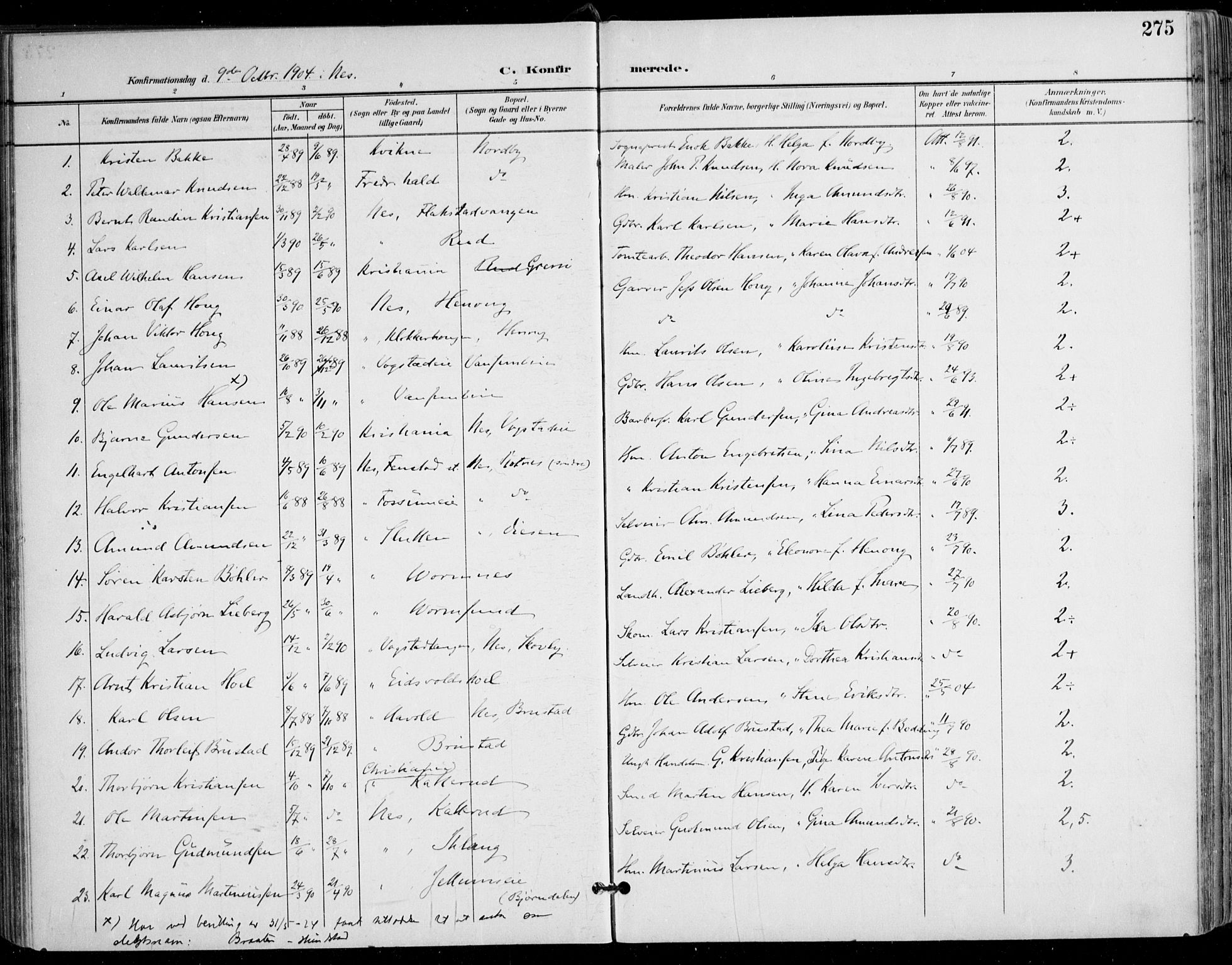 Nes prestekontor Kirkebøker, AV/SAO-A-10410/F/Fa/L0011: Parish register (official) no. I 11, 1899-1918, p. 275