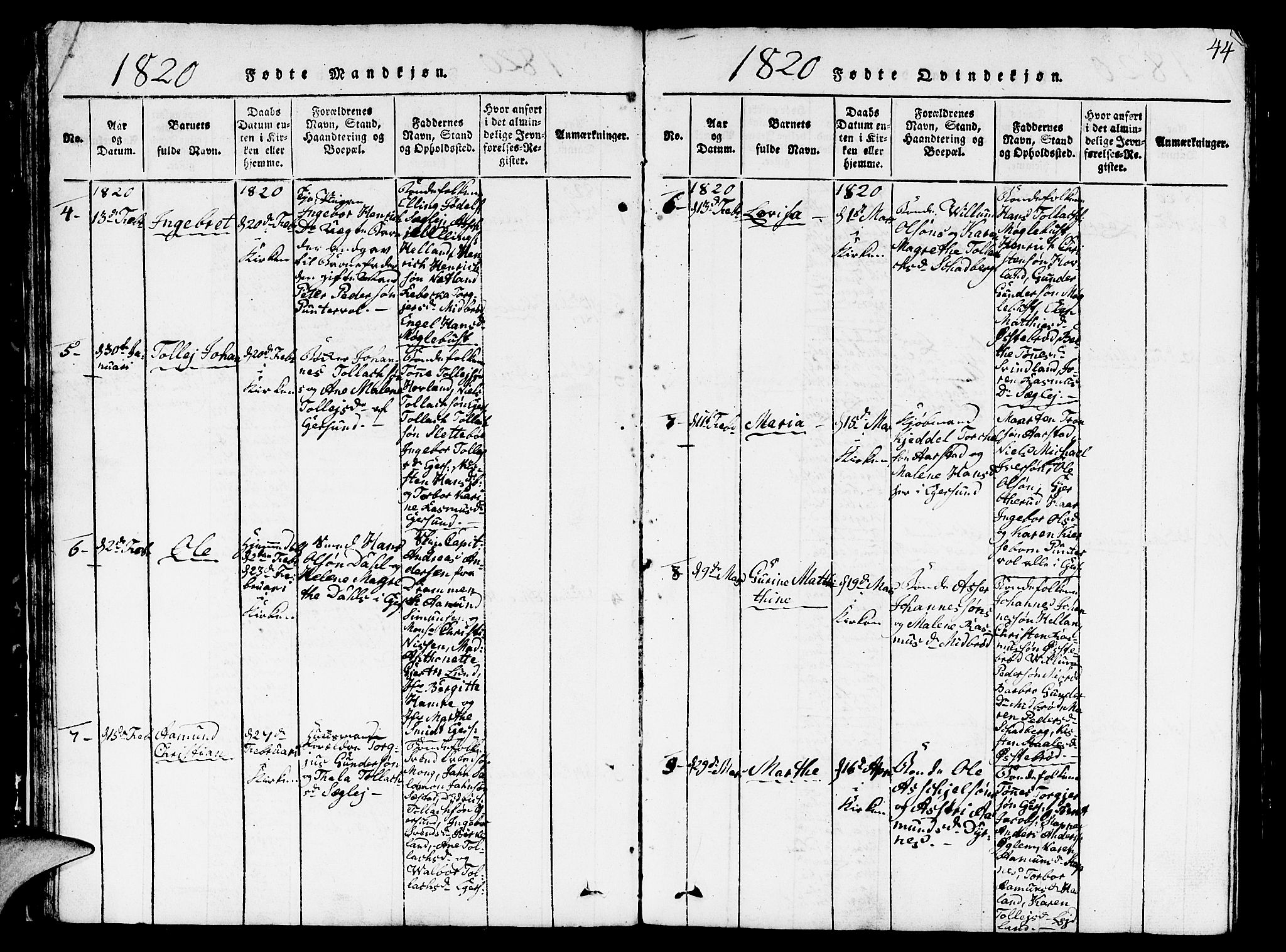 Eigersund sokneprestkontor, AV/SAST-A-101807/S09/L0001: Parish register (copy) no. B 1, 1815-1827, p. 44