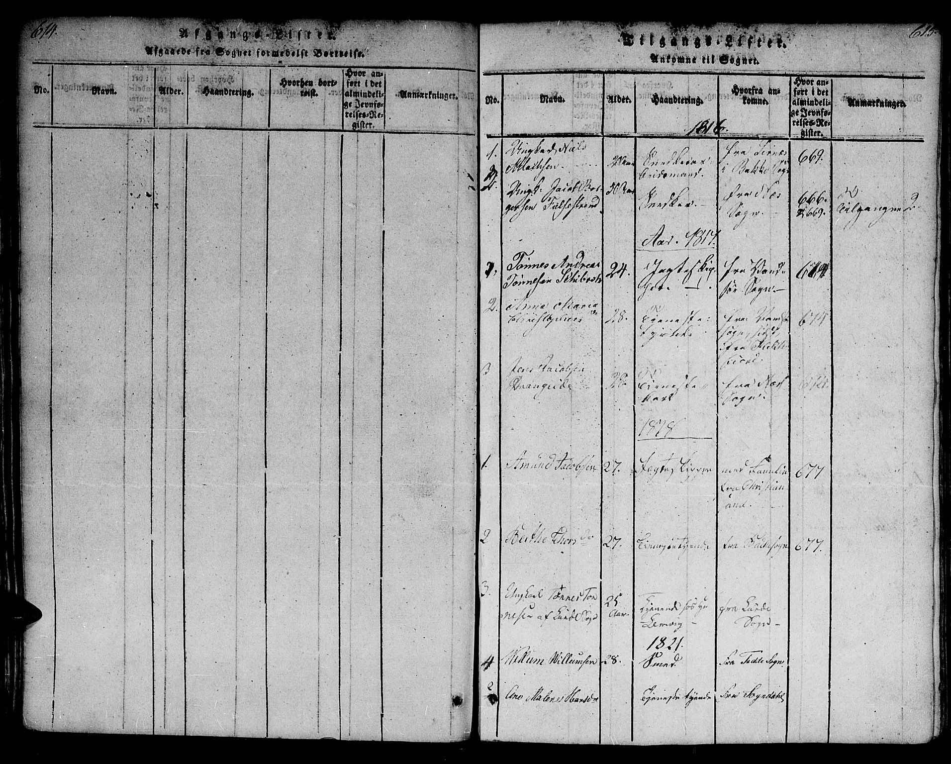 Flekkefjord sokneprestkontor, SAK/1111-0012/F/Fa/Fab/L0003: Parish register (official) no. A 3, 1815-1830, p. 614-615