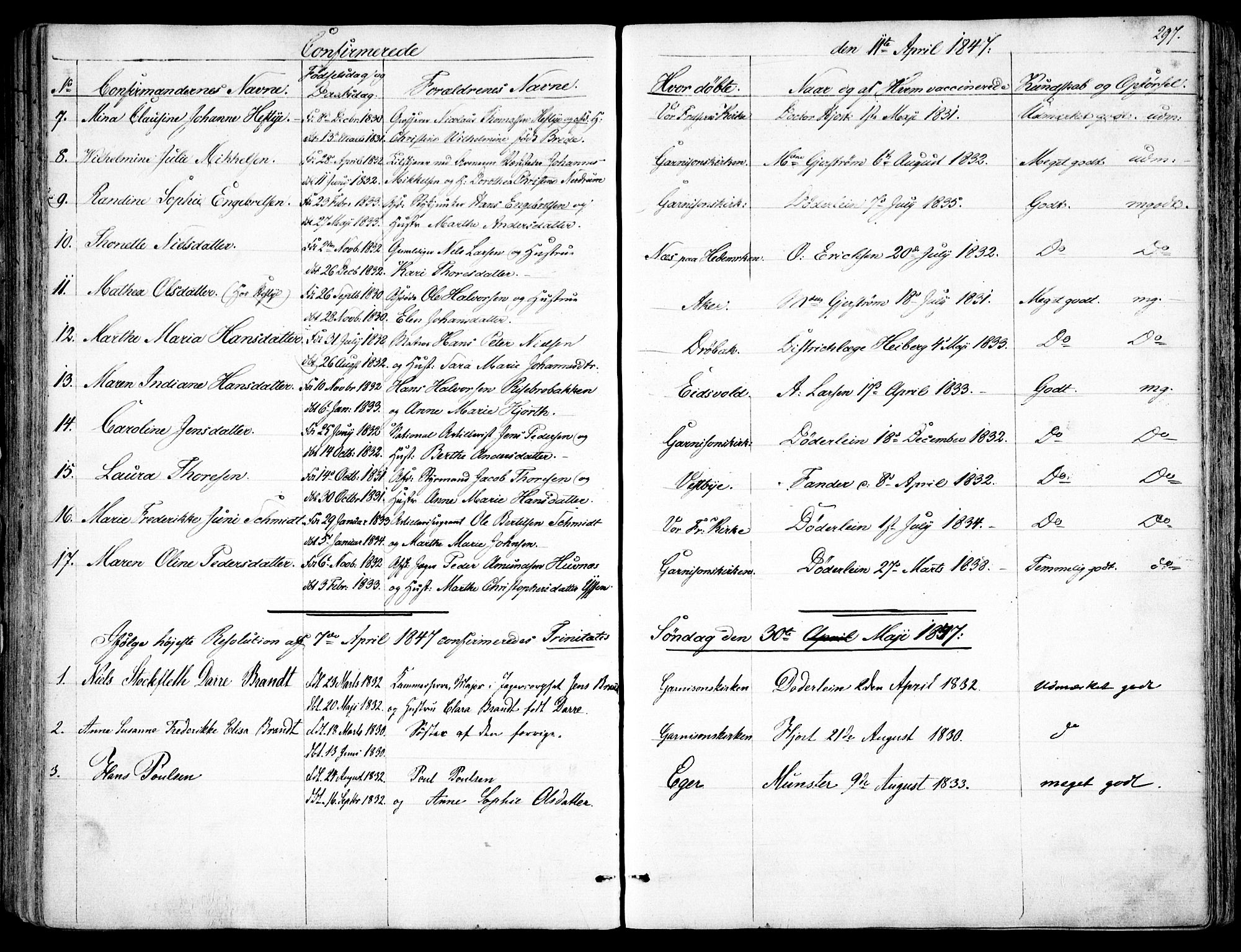Garnisonsmenigheten Kirkebøker, SAO/A-10846/F/Fa/L0008: Parish register (official) no. 8, 1842-1859, p. 297