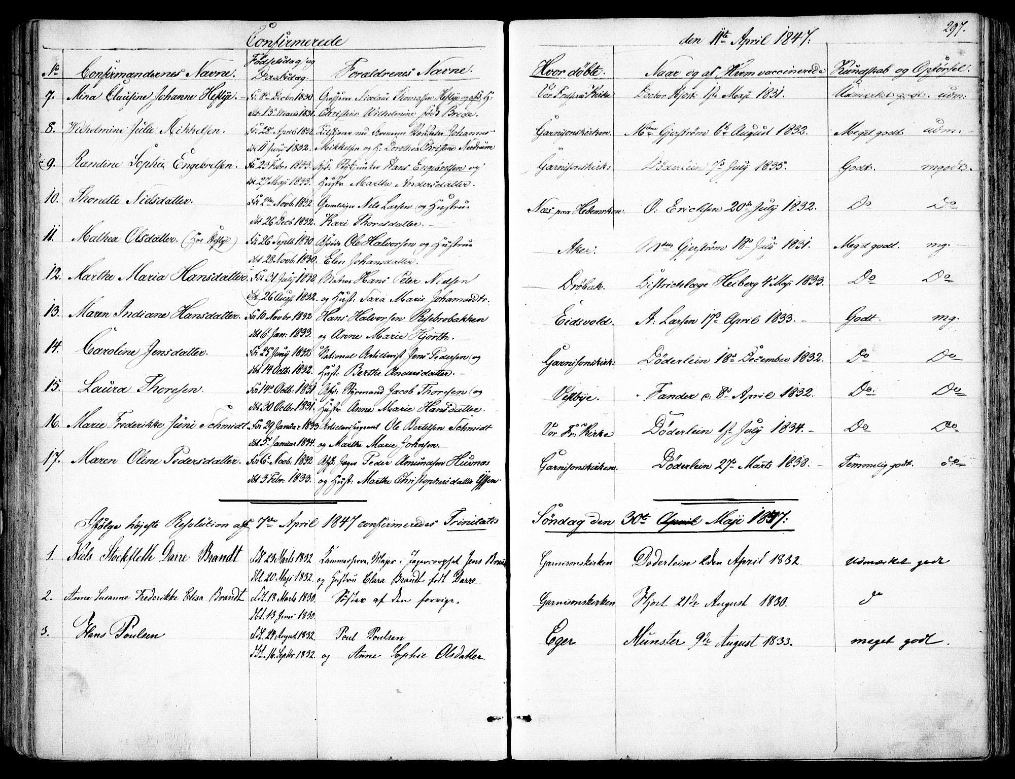 Garnisonsmenigheten Kirkebøker, AV/SAO-A-10846/F/Fa/L0008: Parish register (official) no. 8, 1842-1859, p. 297