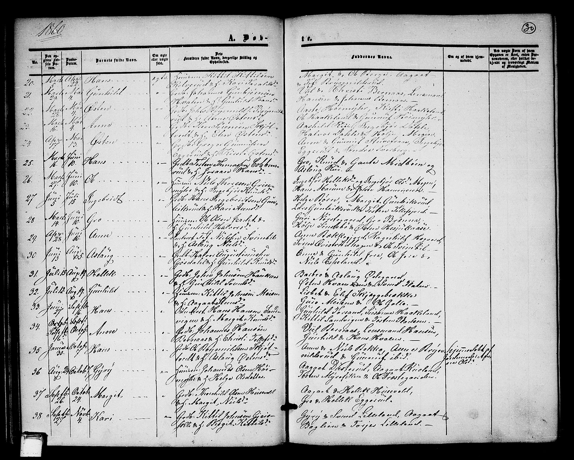 Tinn kirkebøker, SAKO/A-308/G/Ga/L0002: Parish register (copy) no. I 2, 1851-1883, p. 30