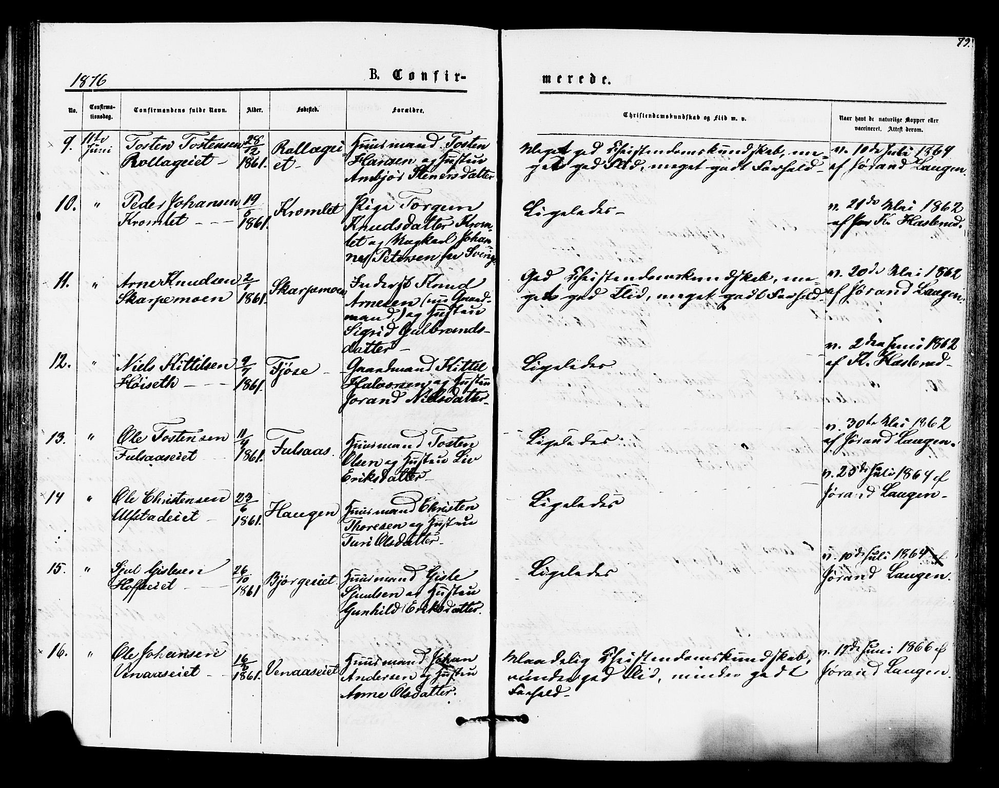 Rollag kirkebøker, AV/SAKO-A-240/F/Fa/L0010: Parish register (official) no. I 10, 1874-1877, p. 79