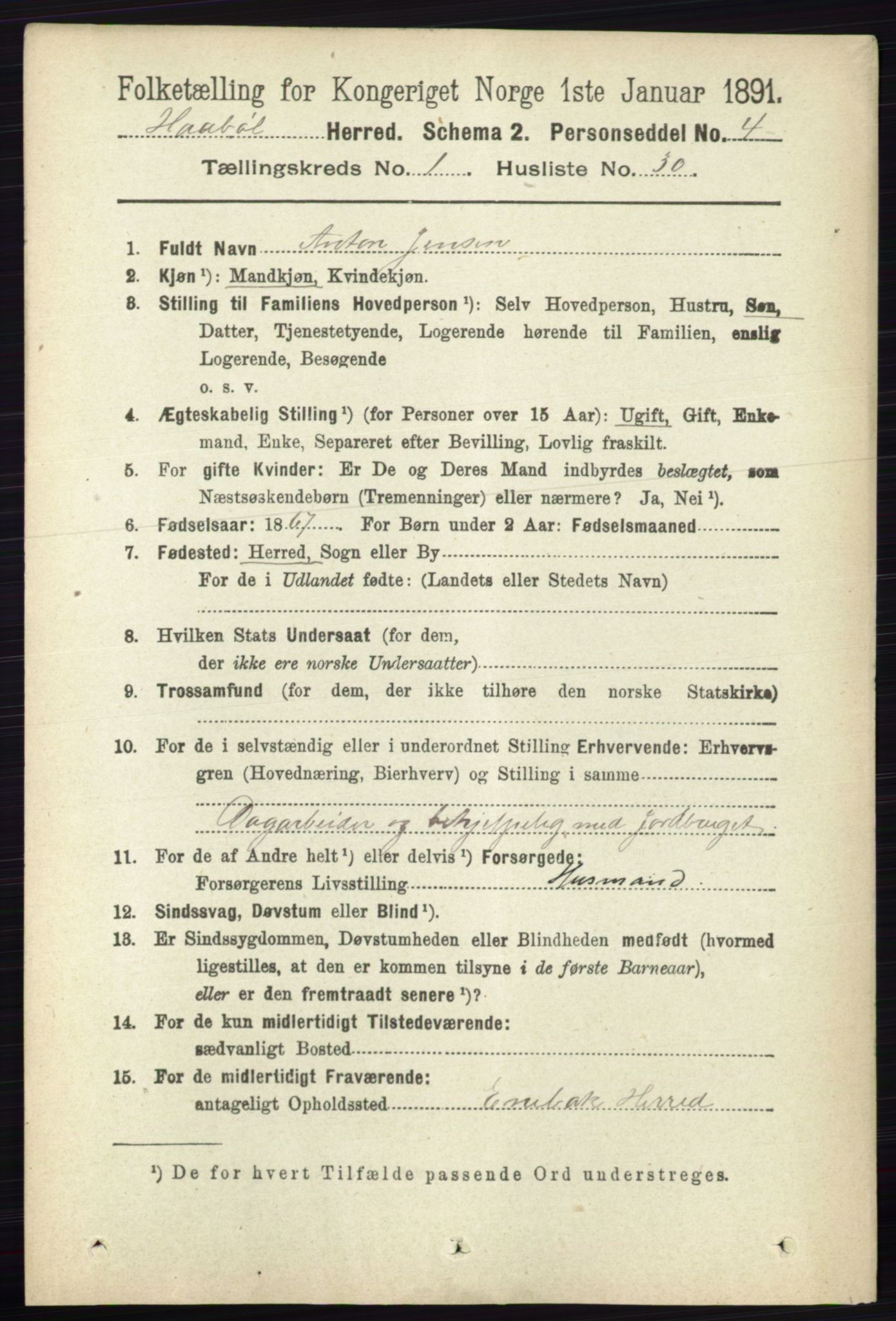 RA, 1891 census for 0138 Hobøl, 1891, p. 362