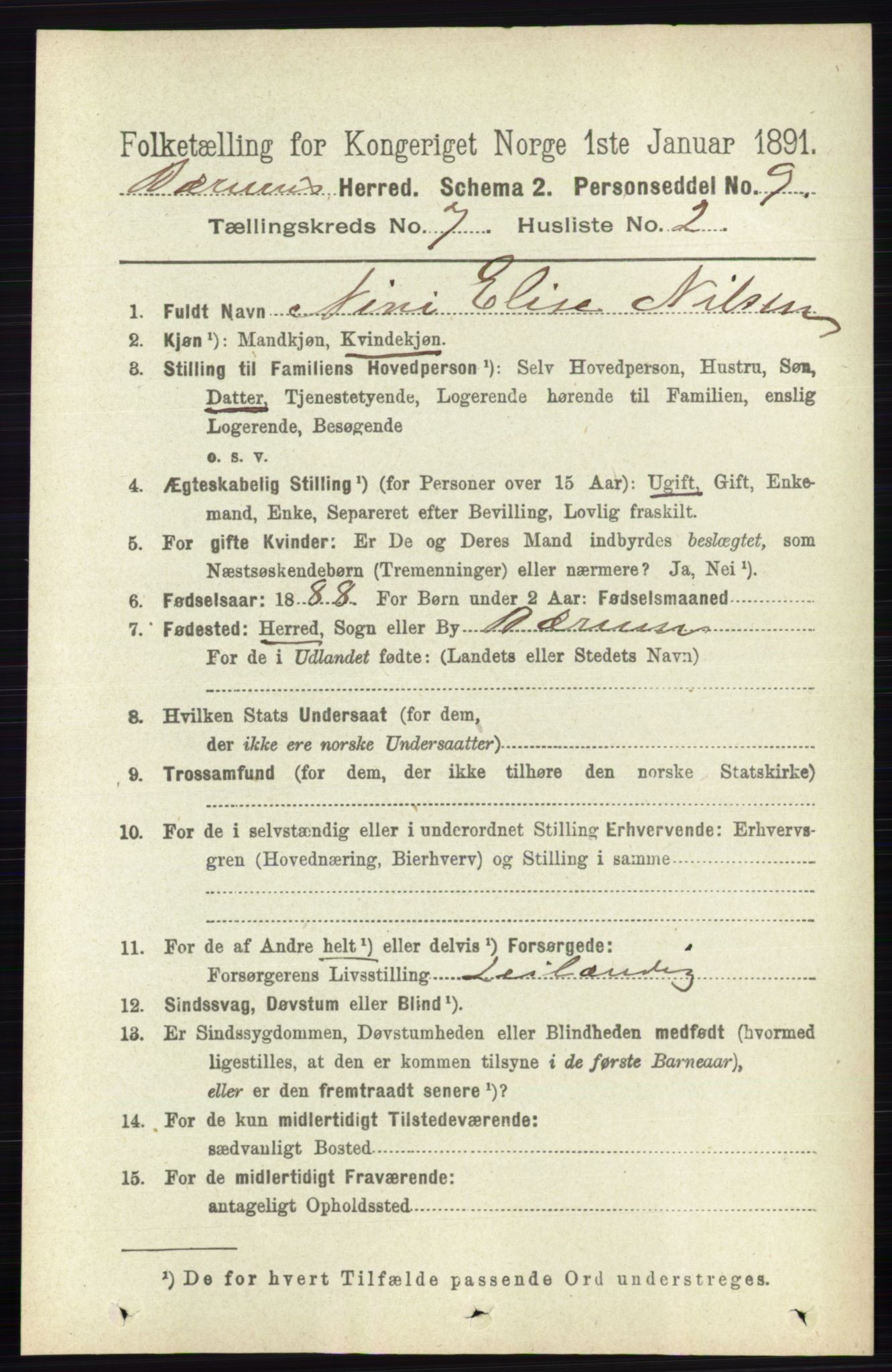 RA, 1891 census for 0219 Bærum, 1891, p. 4098