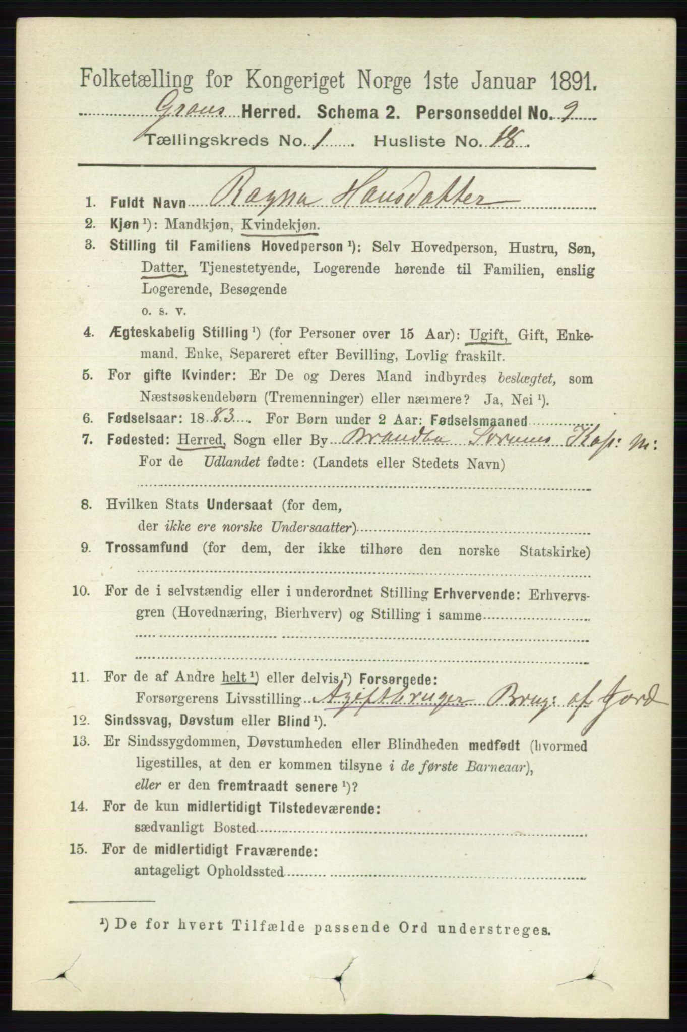 RA, 1891 census for 0534 Gran, 1891, p. 176