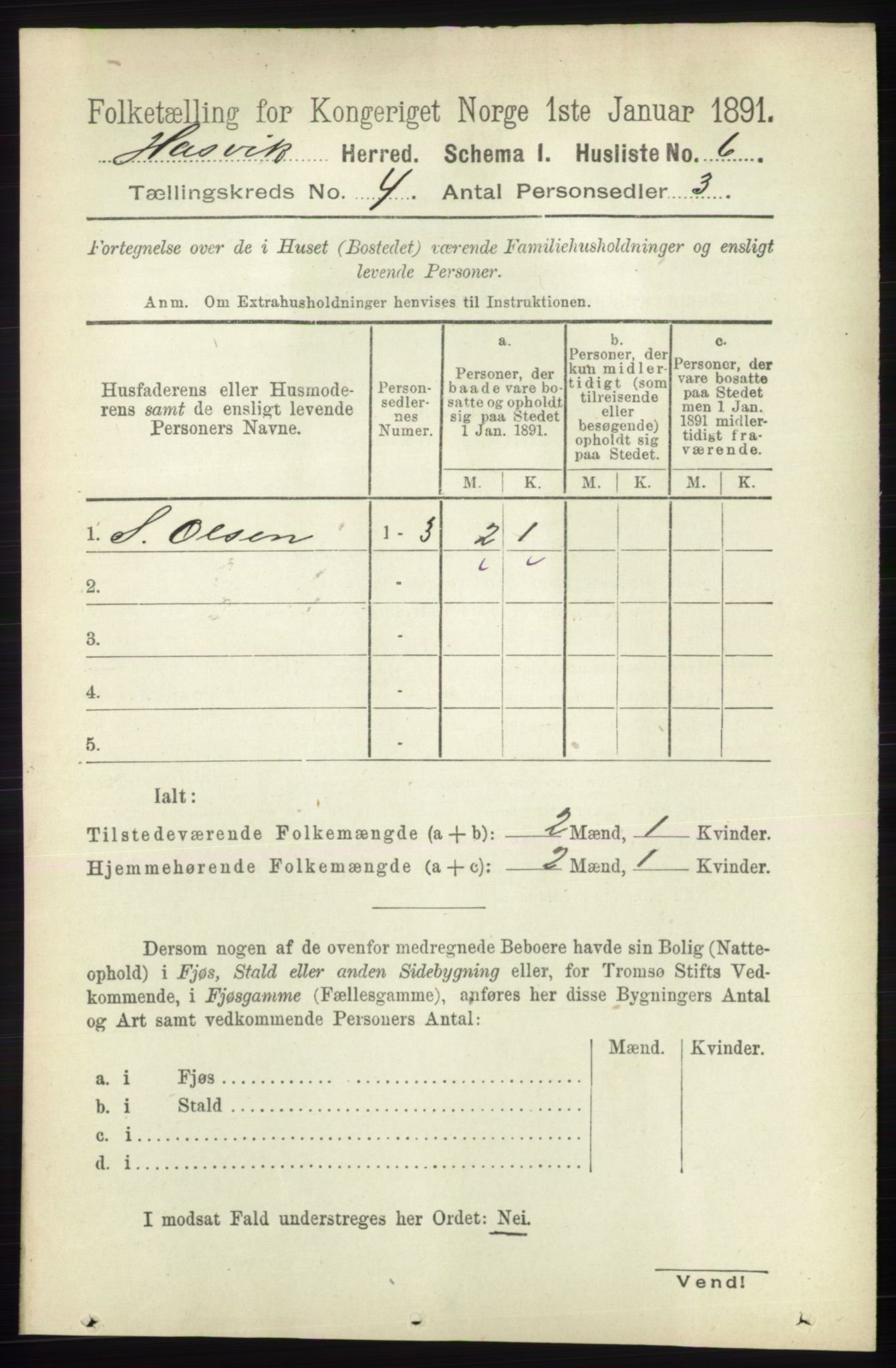 RA, 1891 census for 2015 Hasvik, 1891, p. 471