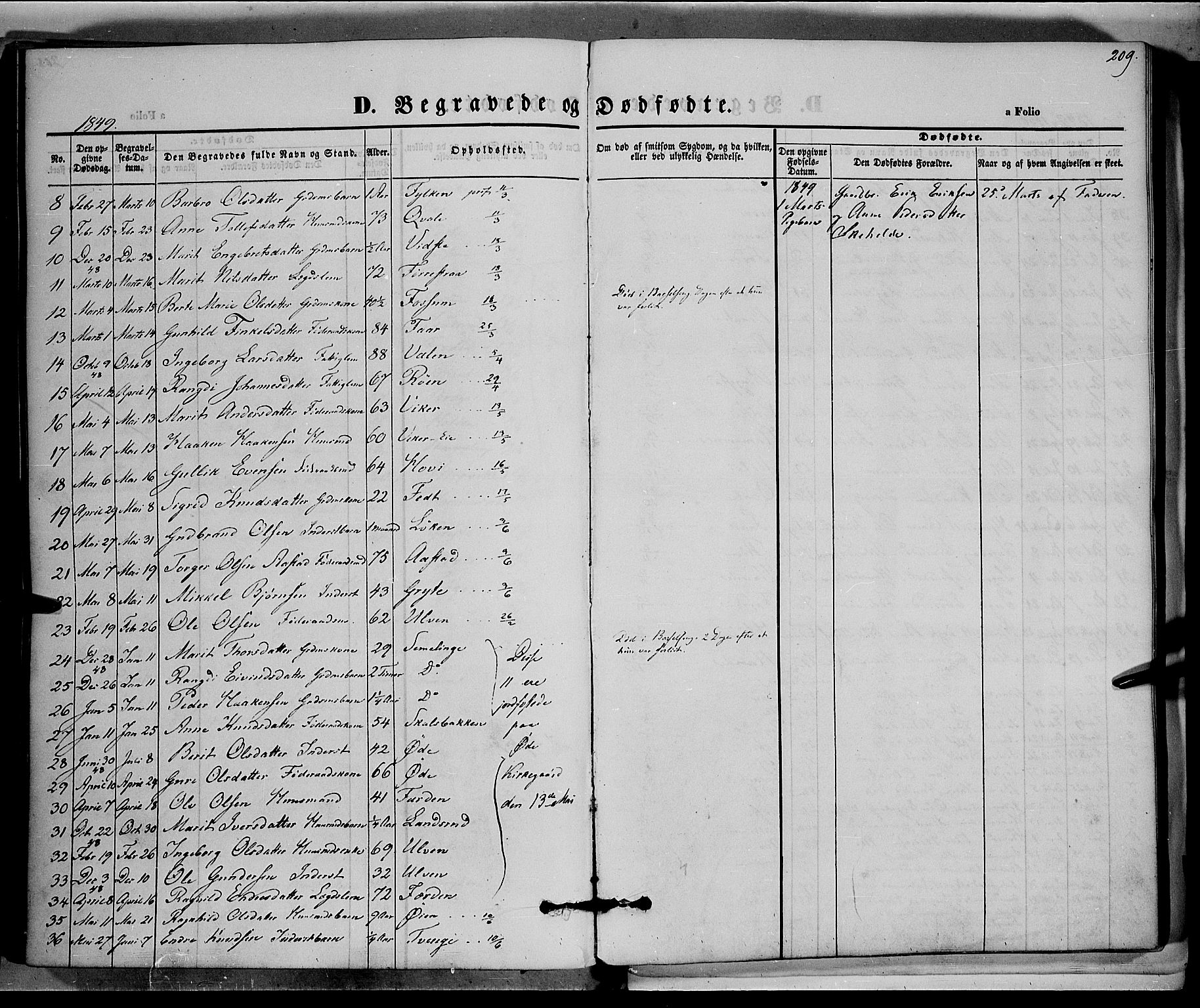 Vestre Slidre prestekontor, SAH/PREST-136/H/Ha/Haa/L0001: Parish register (official) no. 1, 1844-1855, p. 209