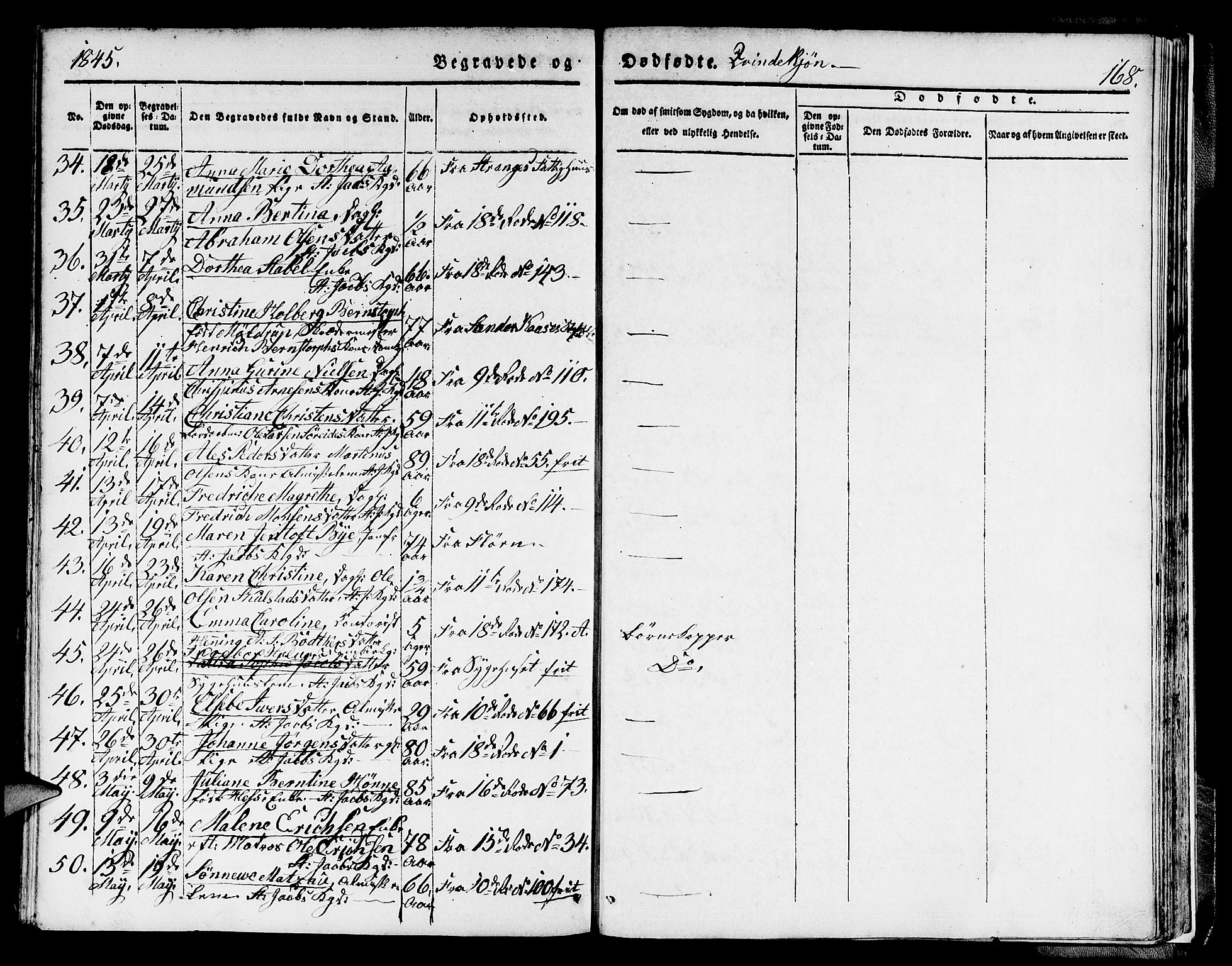 Domkirken sokneprestembete, SAB/A-74801/H/Hab/L0037: Parish register (copy) no. E 1, 1836-1848, p. 168