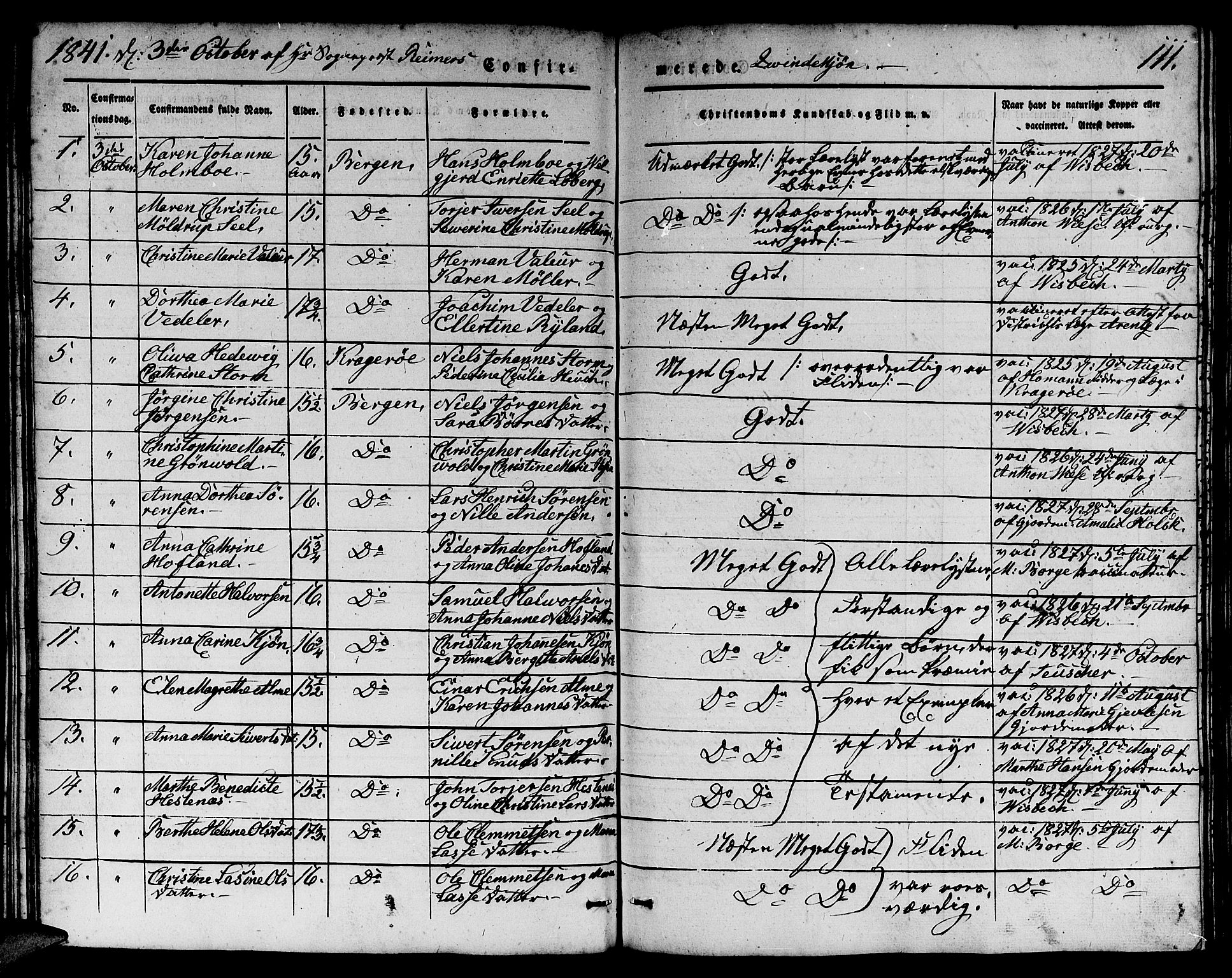 Domkirken sokneprestembete, AV/SAB-A-74801/H/Hab/L0022: Parish register (copy) no. C 2, 1839-1854, p. 111