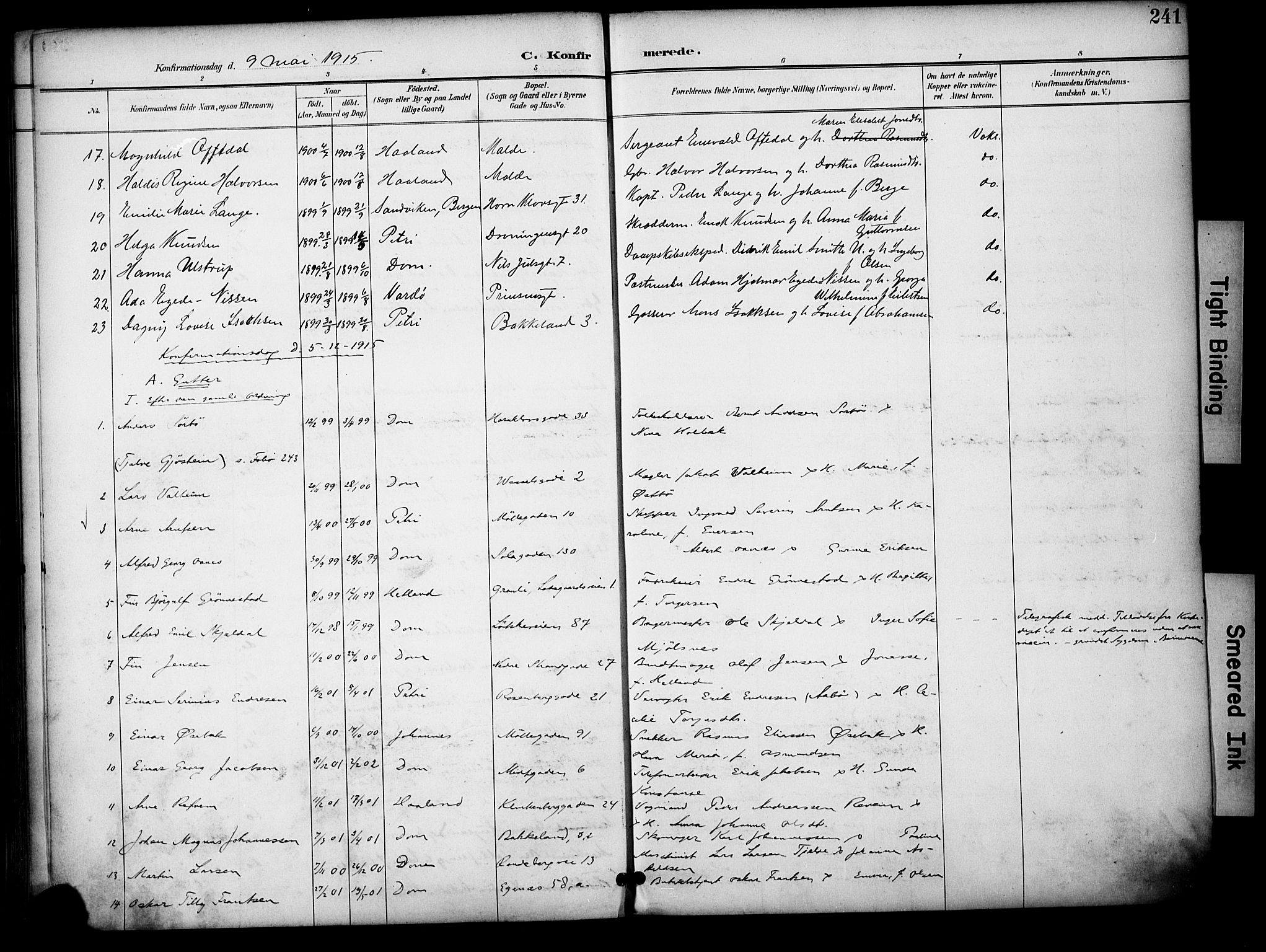 Domkirken sokneprestkontor, AV/SAST-A-101812/001/30/30BA/L0031: Parish register (official) no. A 30, 1896-1916, p. 241