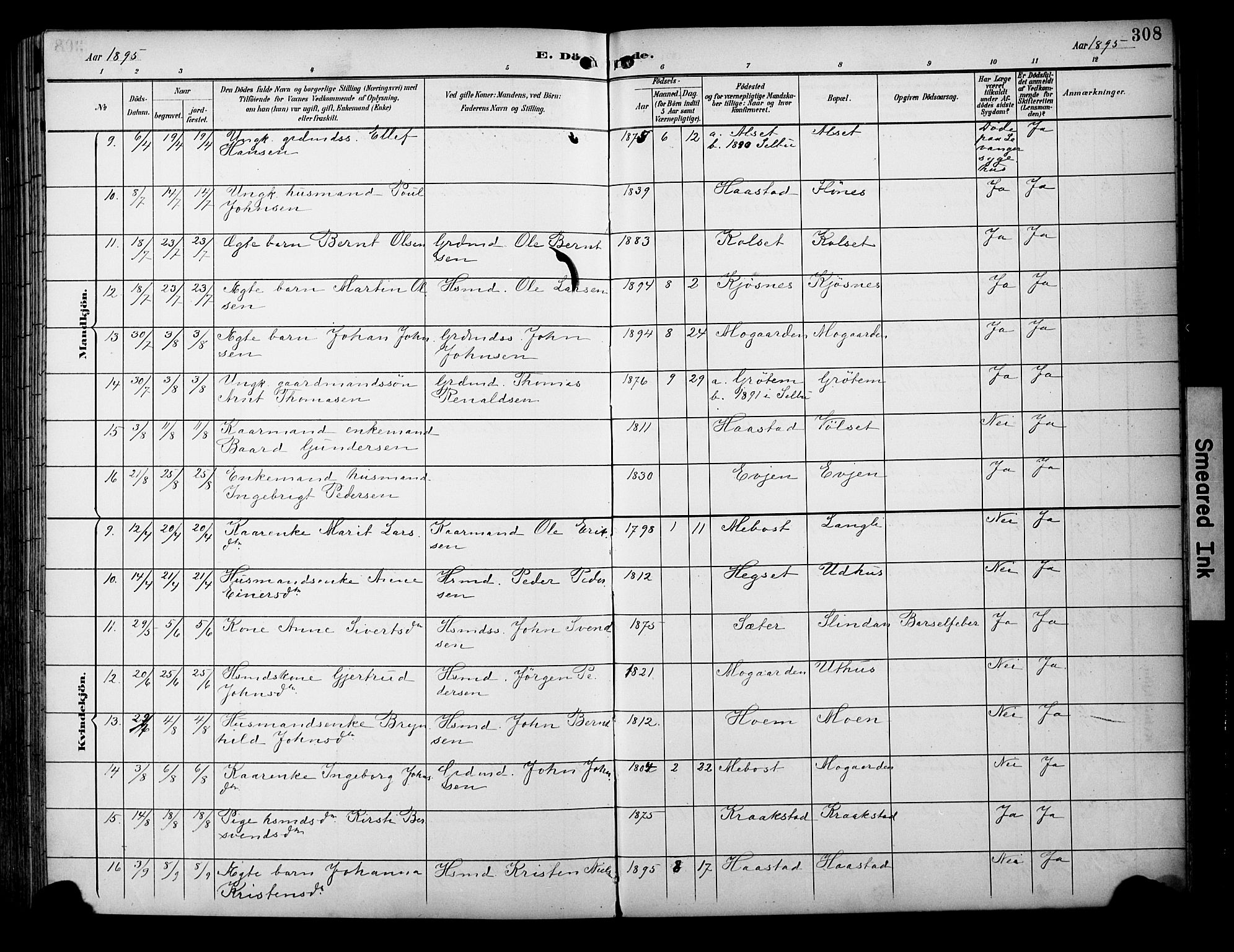 Ministerialprotokoller, klokkerbøker og fødselsregistre - Sør-Trøndelag, SAT/A-1456/695/L1149: Parish register (official) no. 695A09, 1891-1902, p. 308