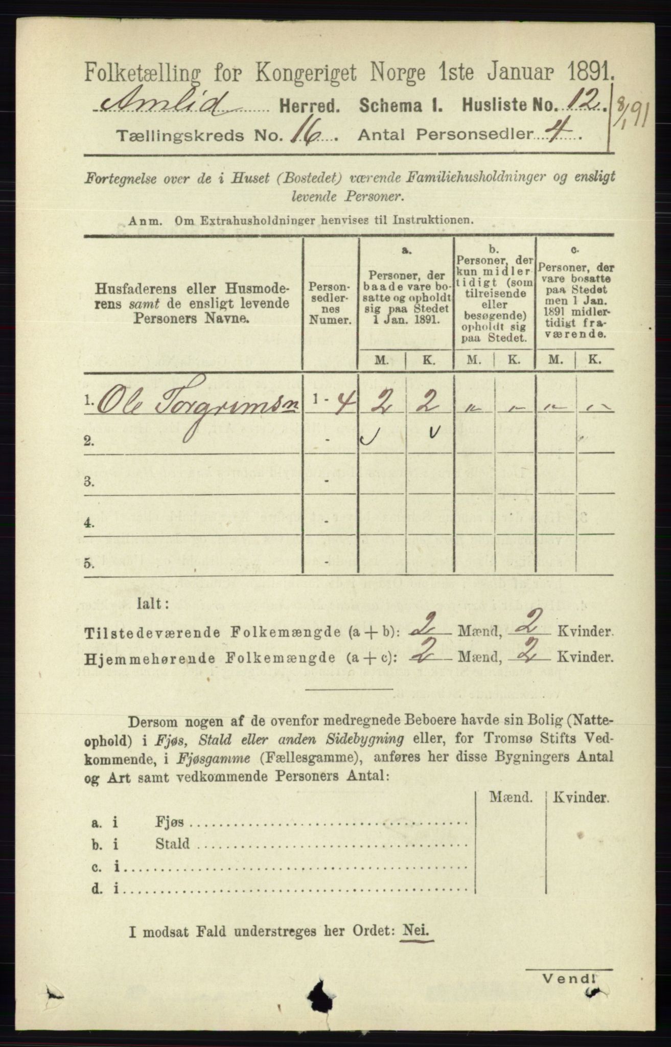 RA, 1891 census for 0929 Åmli, 1891, p. 2682