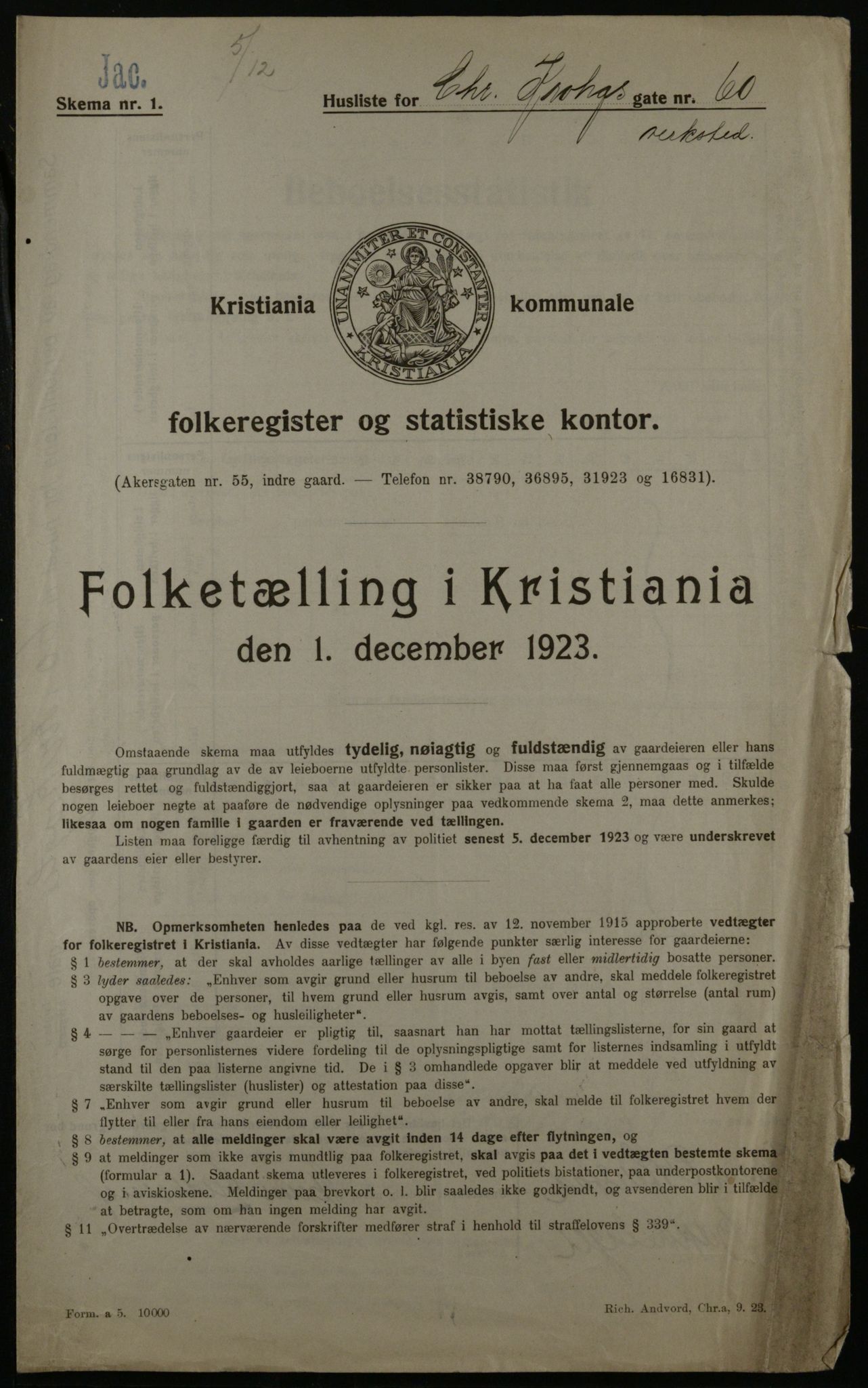 OBA, Municipal Census 1923 for Kristiania, 1923, p. 13666