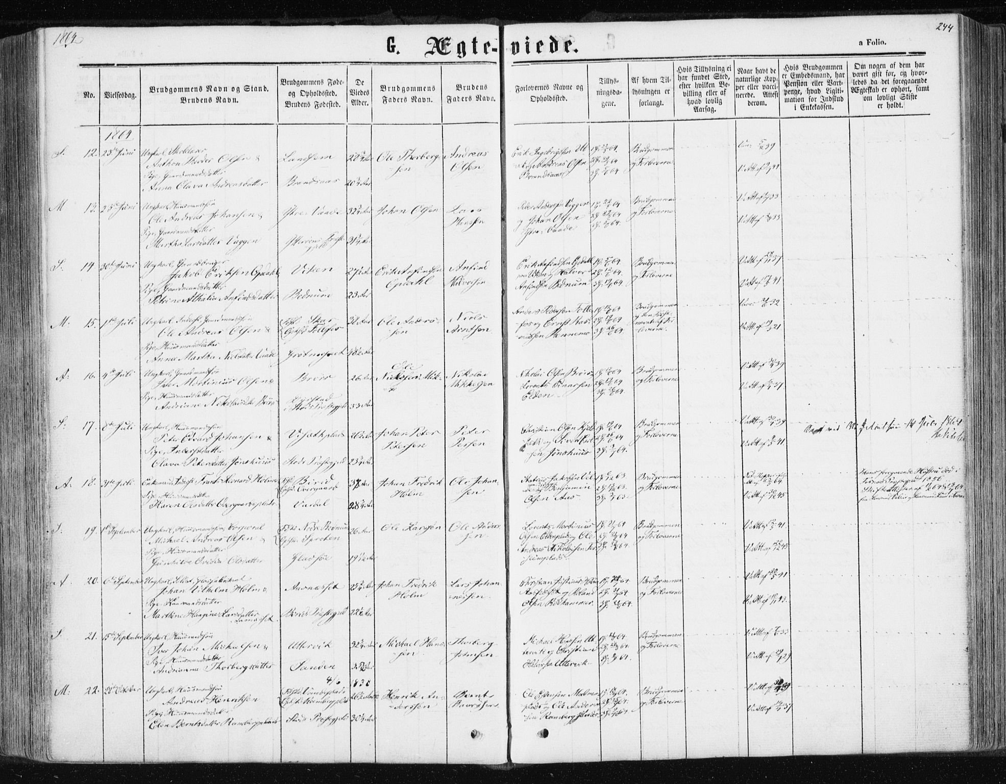 Ministerialprotokoller, klokkerbøker og fødselsregistre - Nord-Trøndelag, AV/SAT-A-1458/741/L0394: Parish register (official) no. 741A08, 1864-1877, p. 244