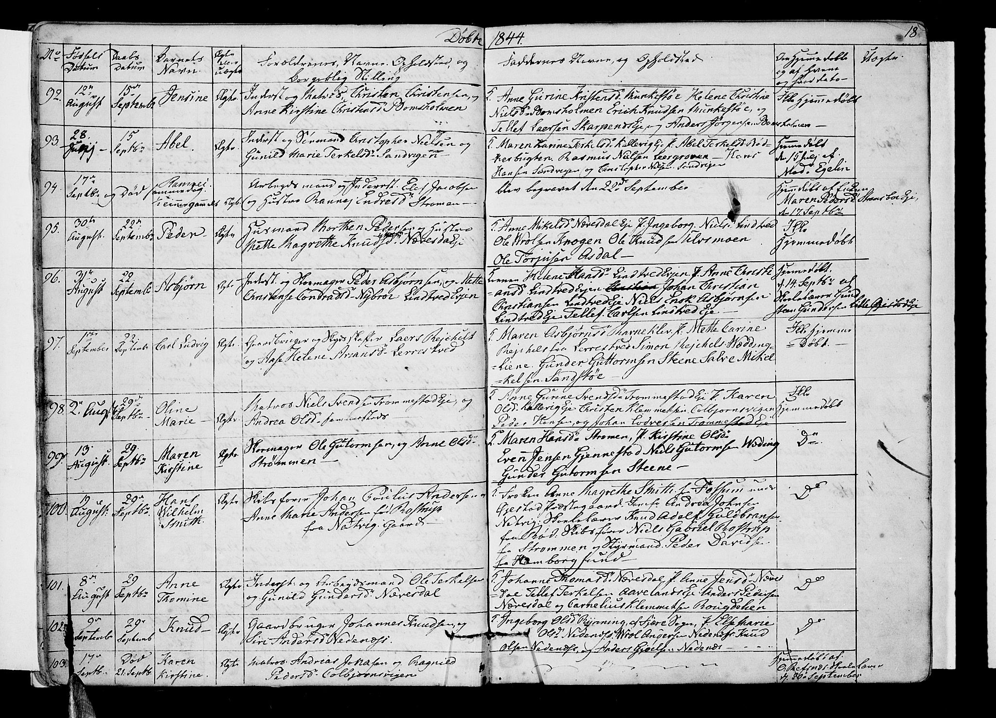 Øyestad sokneprestkontor, AV/SAK-1111-0049/F/Fb/L0006: Parish register (copy) no. B 6, 1843-1854, p. 18