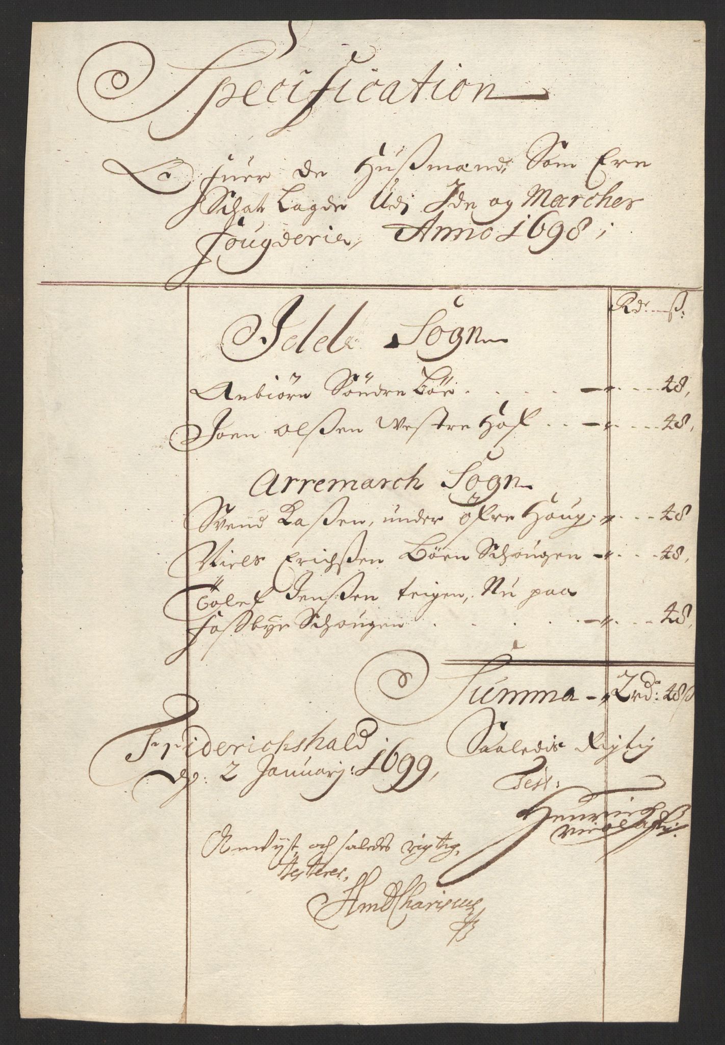 Rentekammeret inntil 1814, Reviderte regnskaper, Fogderegnskap, RA/EA-4092/R01/L0013: Fogderegnskap Idd og Marker, 1696-1698, p. 337