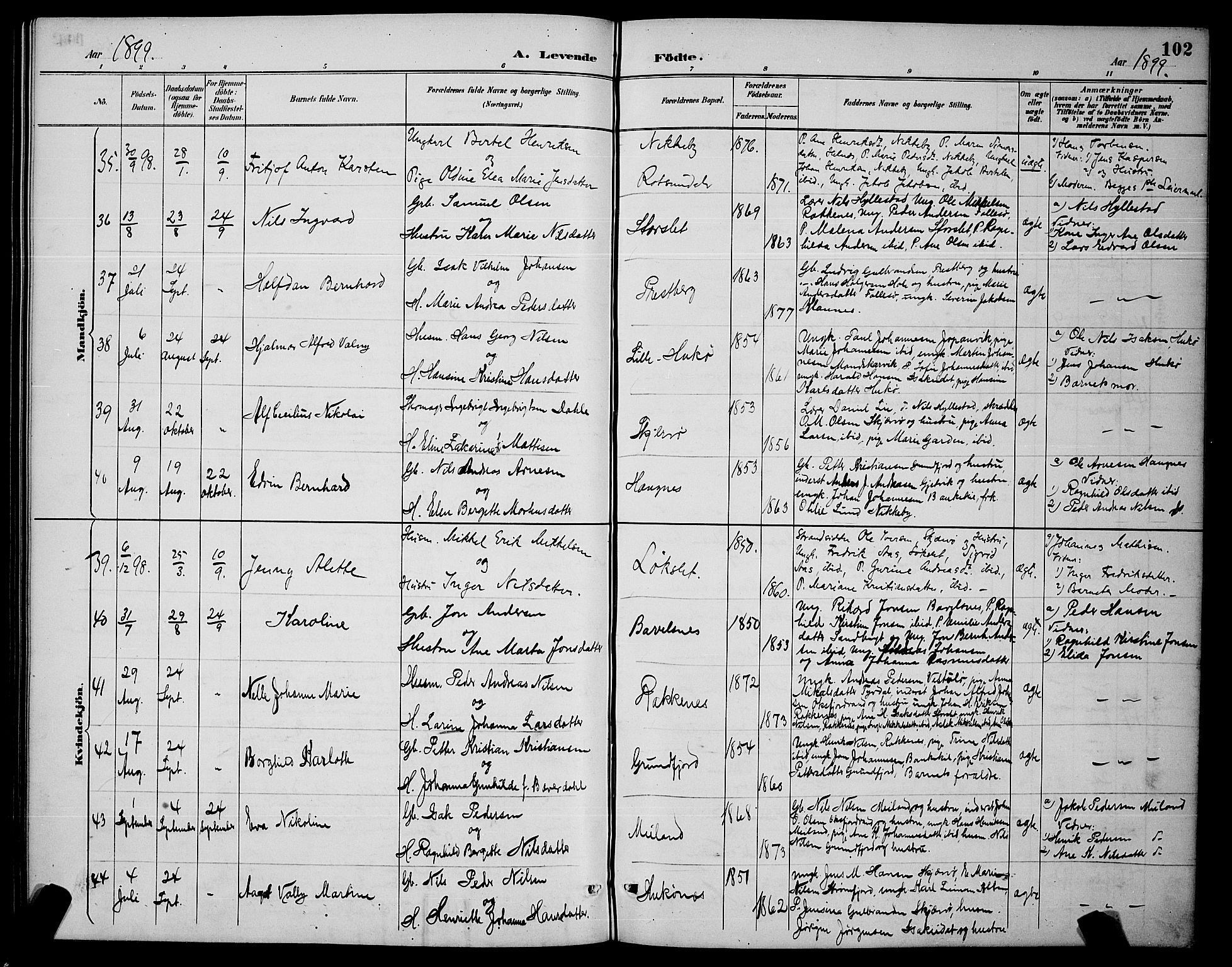 Skjervøy sokneprestkontor, AV/SATØ-S-1300/H/Ha/Hab/L0007klokker: Parish register (copy) no. 7, 1889-1899, p. 102