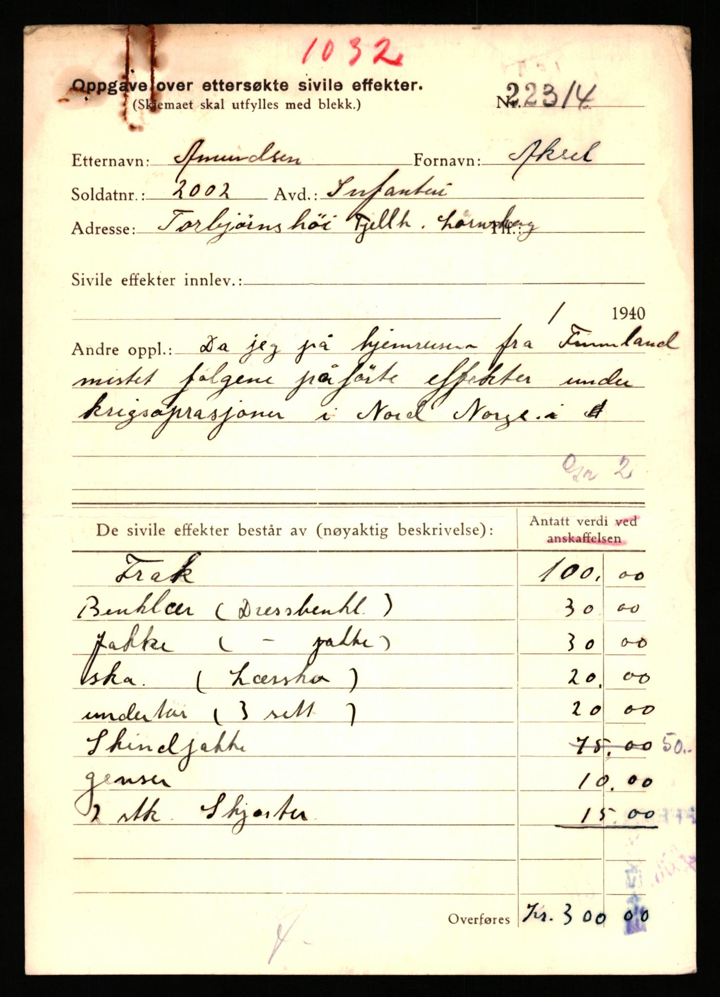 Justisdepartementet, Oppgjørsavdelingen, AV/RA-S-1056/G/Gb/L0001: Oppgaver over ettersøkte sivile effekter: Abel - Andersen, Anders J., 1940-1942, p. 809