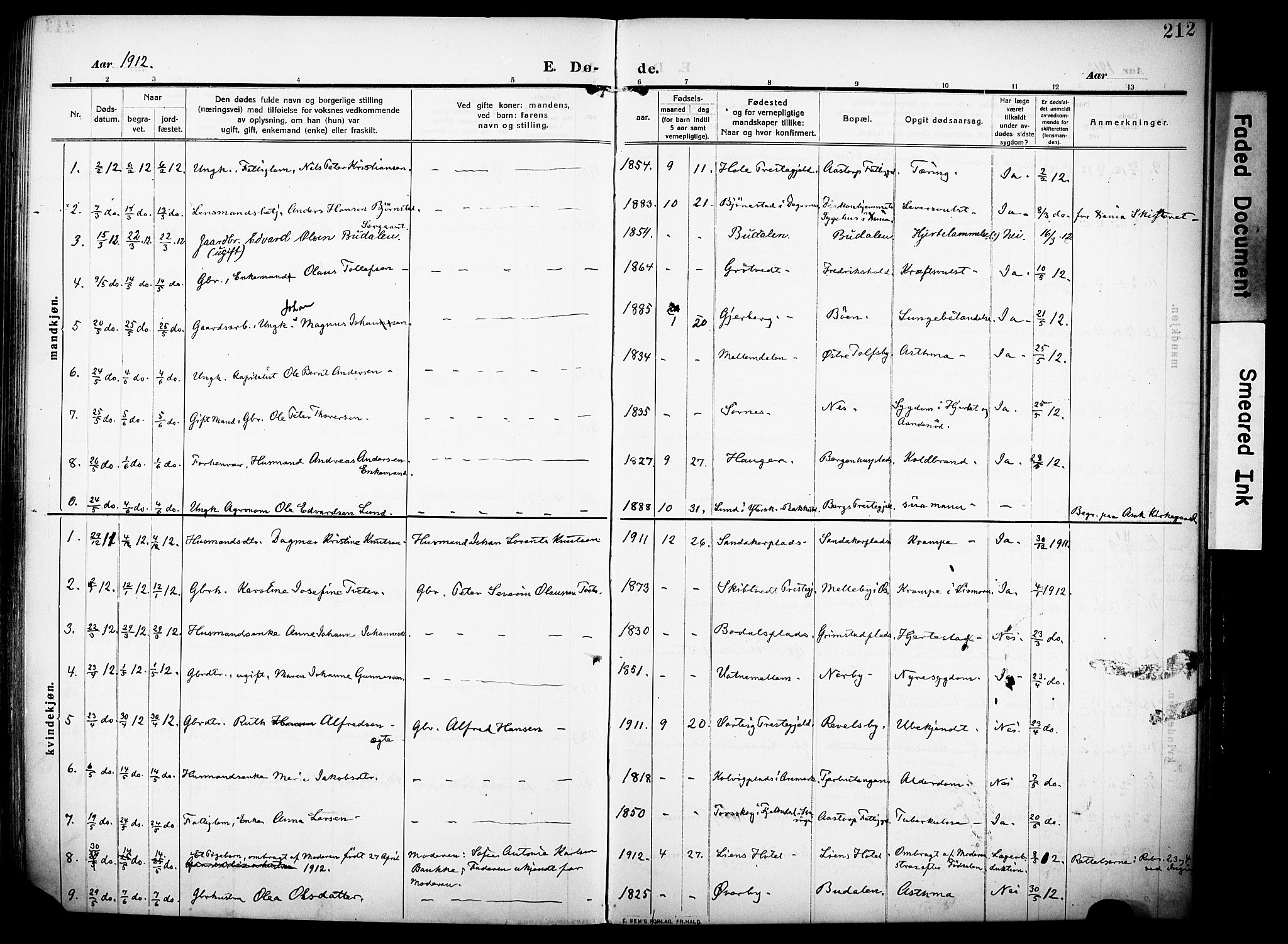 Rakkestad prestekontor Kirkebøker, AV/SAO-A-2008/F/Fa/L0015: Parish register (official) no. I 15, 1909-1922, p. 212